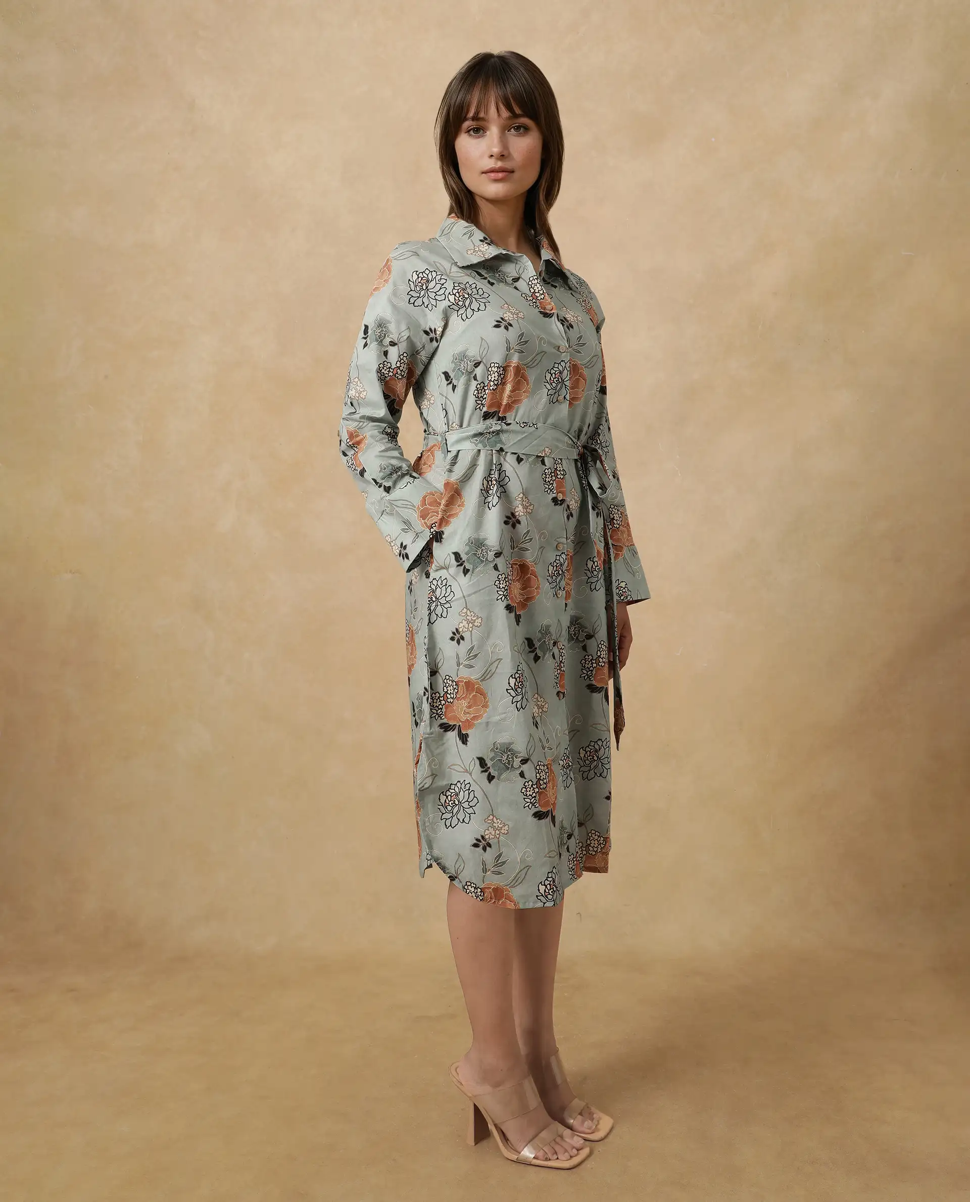 Rareism Women's Regnio Multi Cotton Drop Collar Floral Print Raglan Sleeve Midi A-Line Dress - Image 5