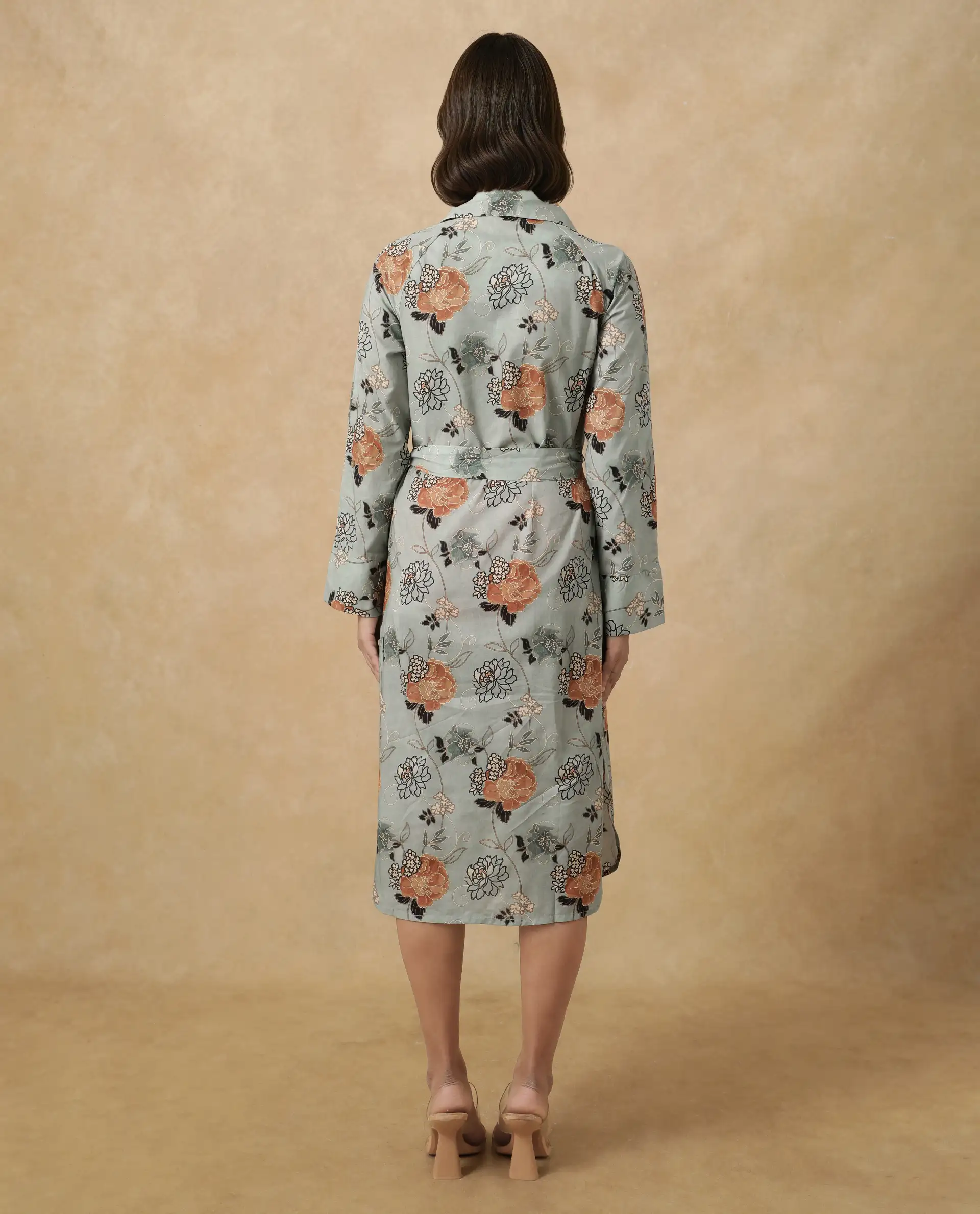 Rareism Women's Regnio Multi Cotton Drop Collar Floral Print Raglan Sleeve Midi A-Line Dress - Image 6