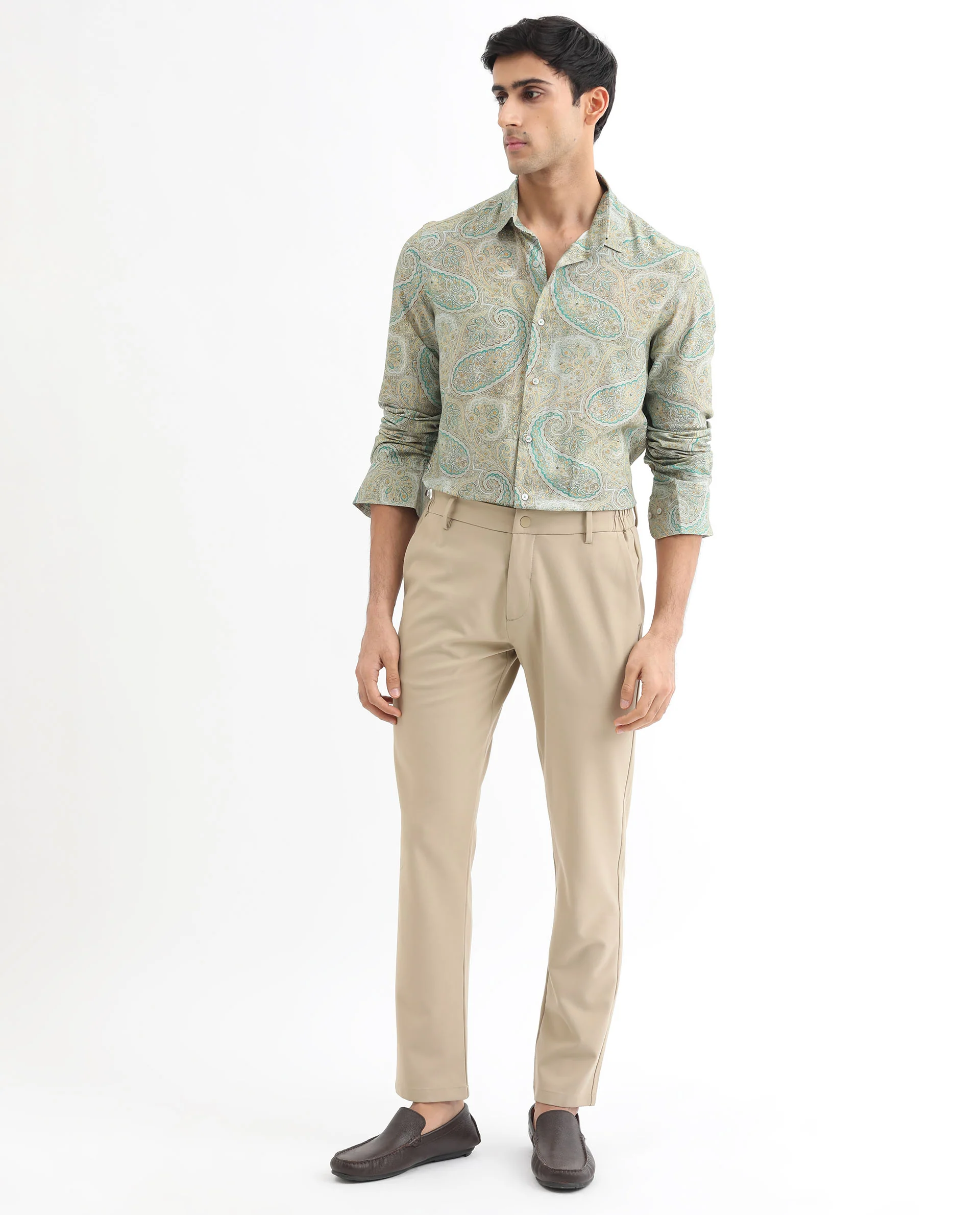 Rare Rabbit Men's Rego Pastel Green Cotton Paisley Print Regular Fit Full Sleeve Collared Shirt - Image 2