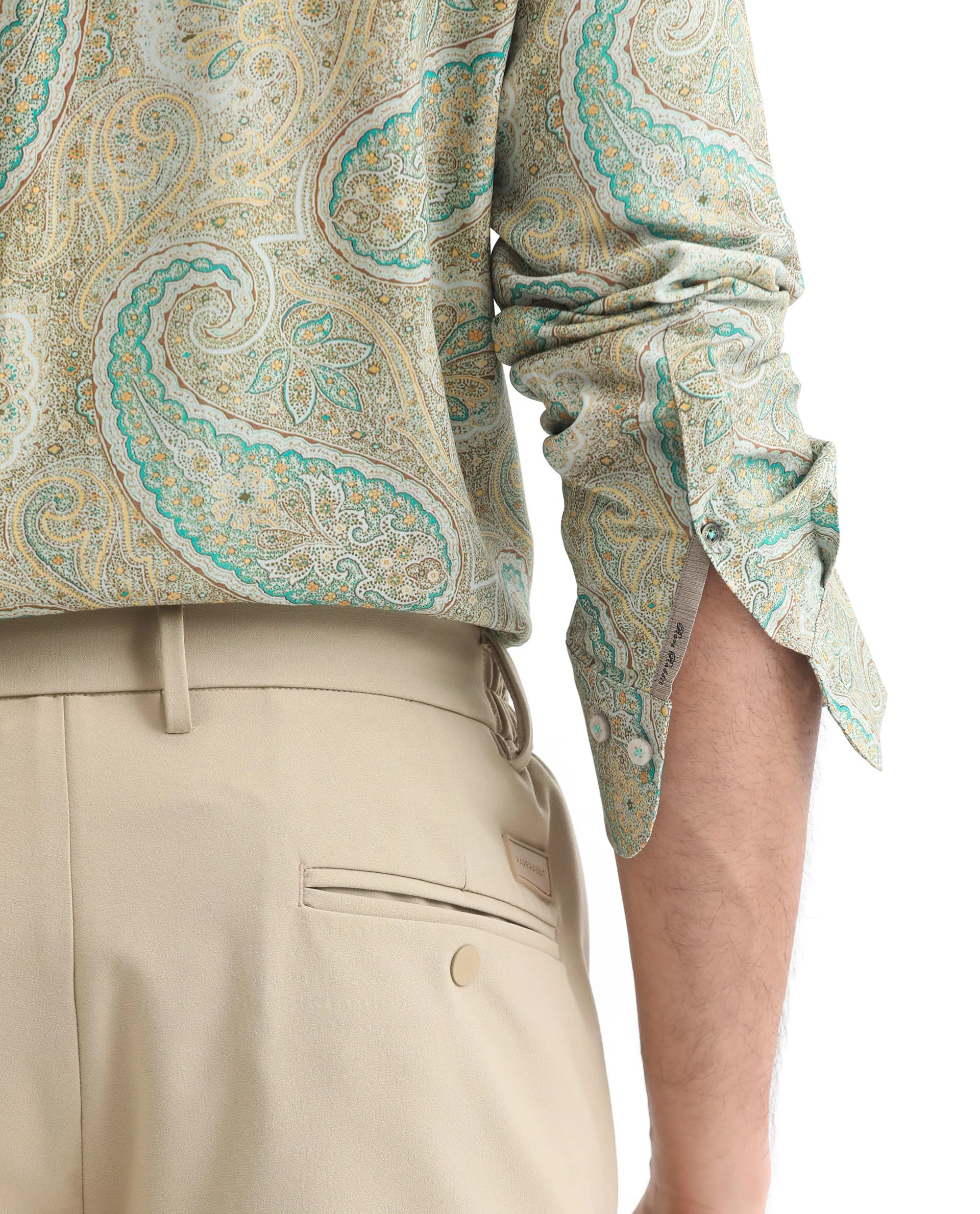 Rare Rabbit Men's Rego Pastel Green Cotton Paisley Print Regular Fit Full Sleeve Collared Shirt - Image 4