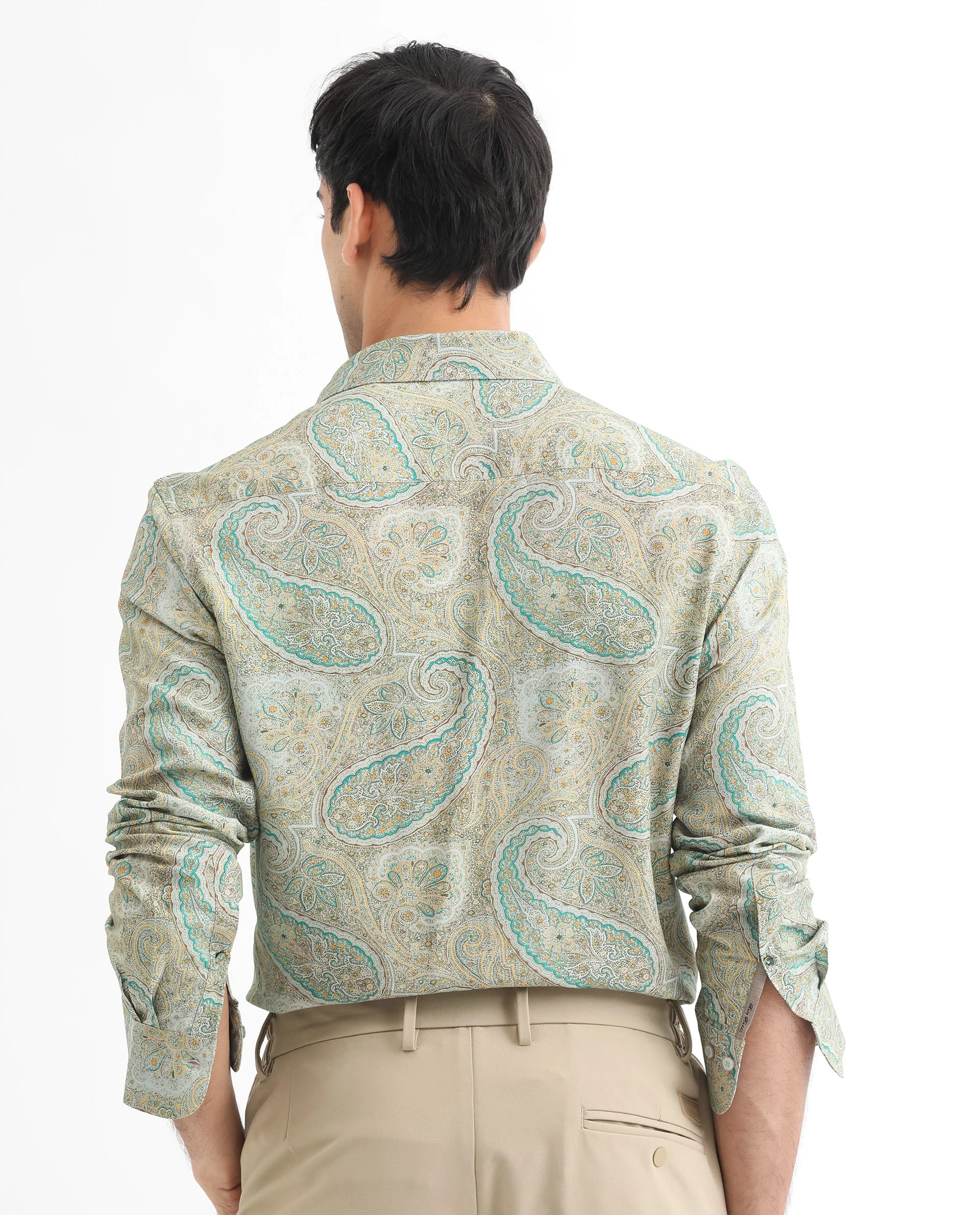 Rare Rabbit Men's Rego Pastel Green Cotton Paisley Print Regular Fit Full Sleeve Collared Shirt - Image 9