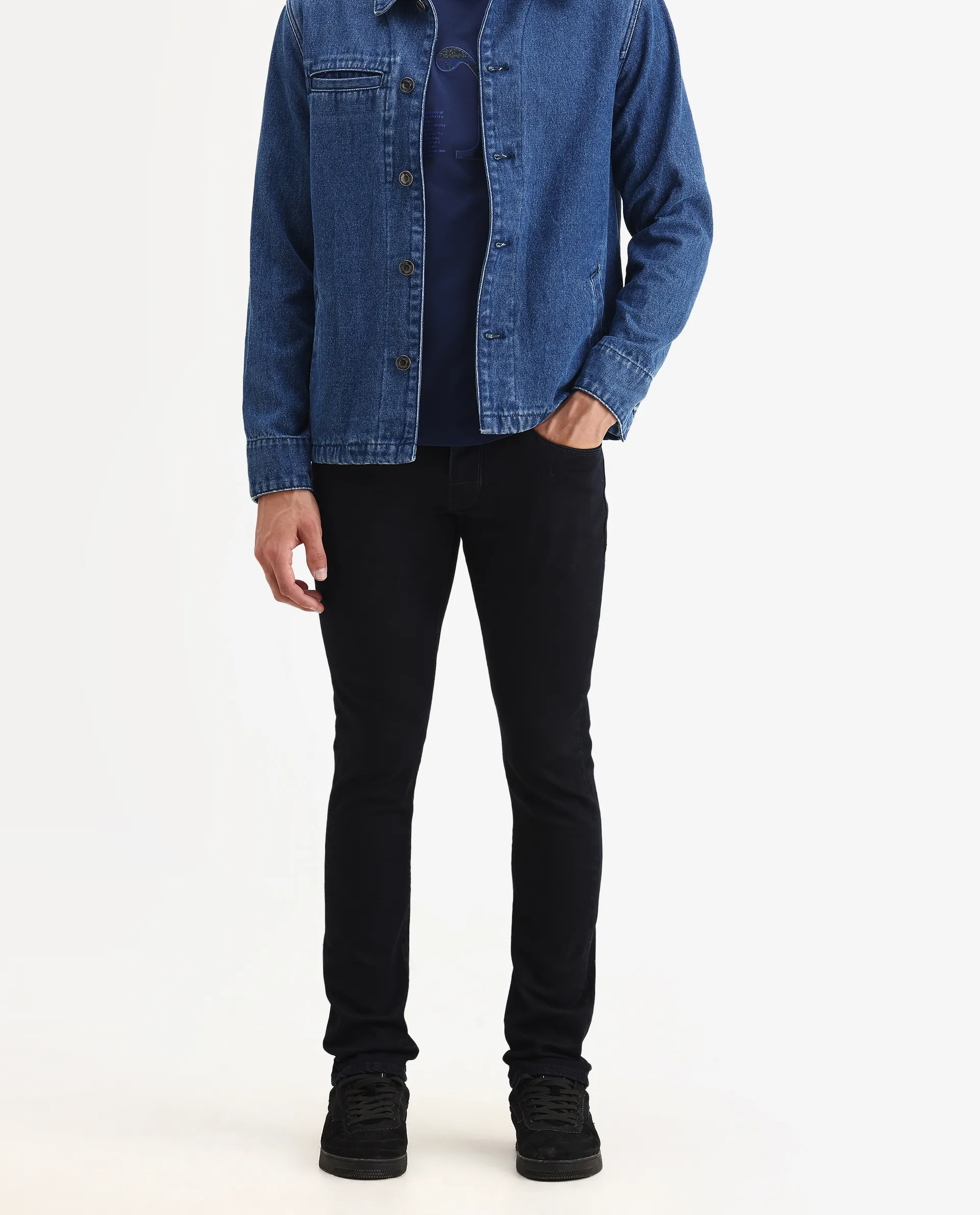 Rare Rabbit Men's Reid Dark Blue Cotton Blend Plain Hawk Slim Fit Jeans - Image 2