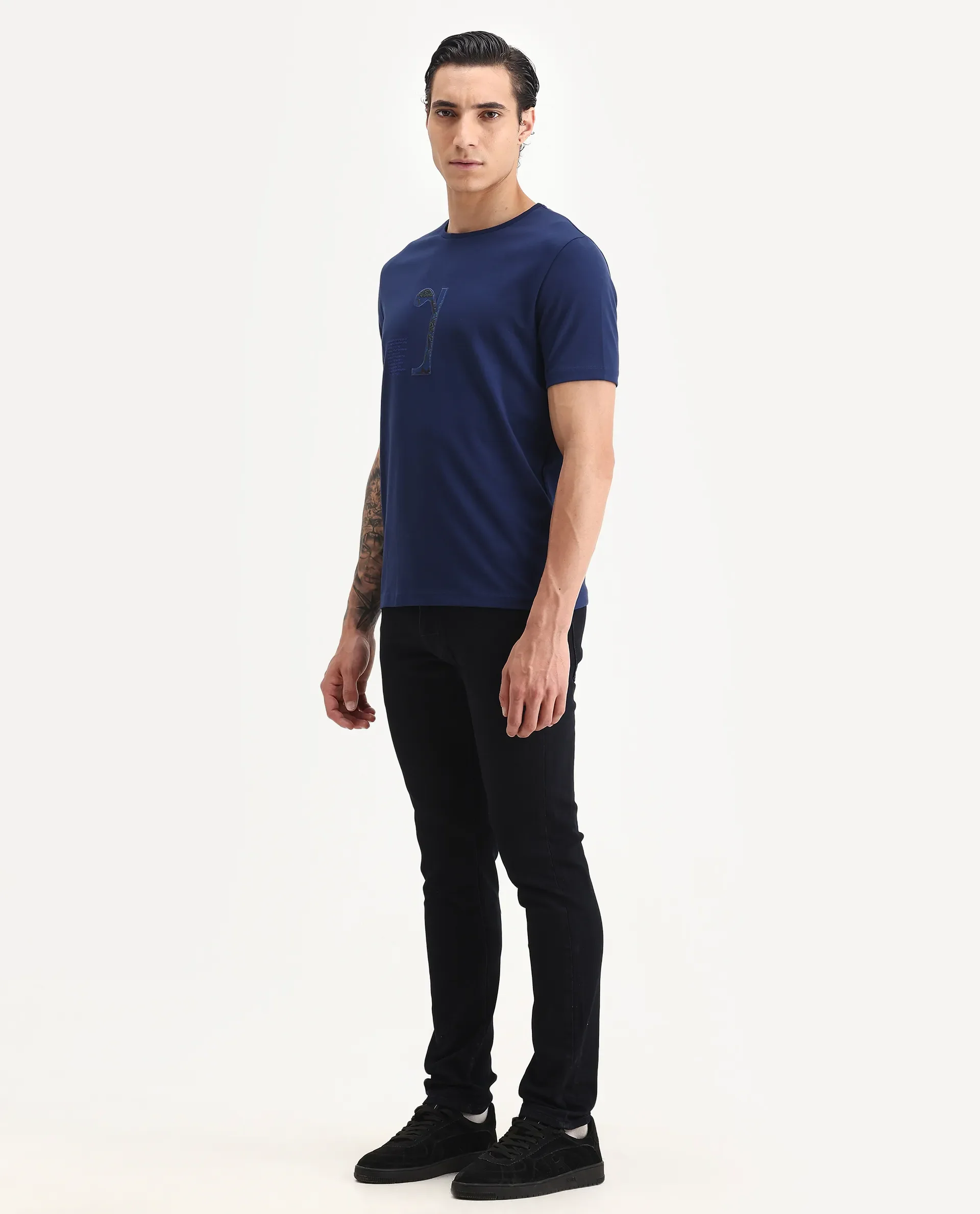 Rare Rabbit Men's Reid Dark Blue Cotton Blend Plain Hawk Slim Fit Jeans - Image 4