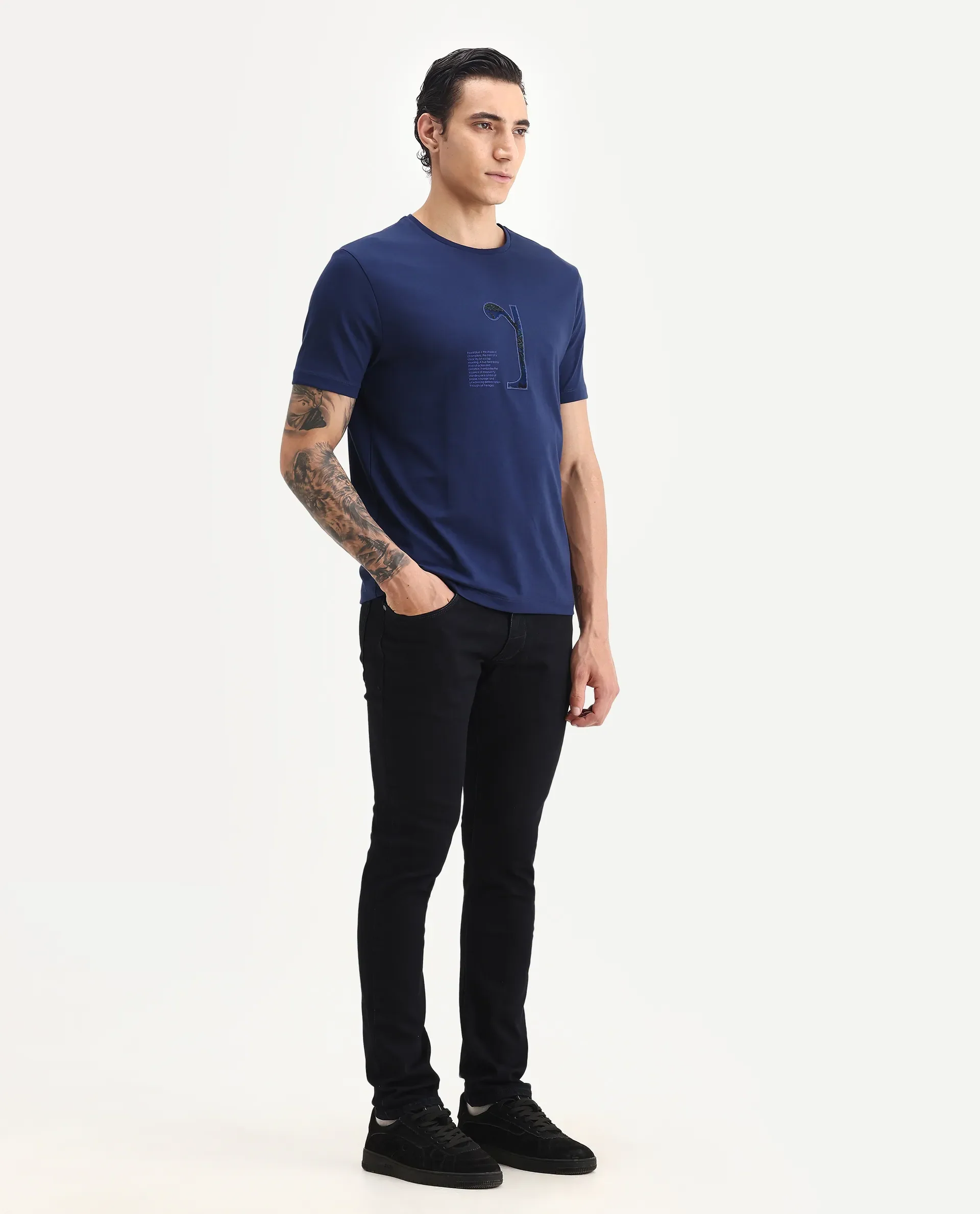 Rare Rabbit Men's Reid Dark Blue Cotton Blend Plain Hawk Slim Fit Jeans - Image 5