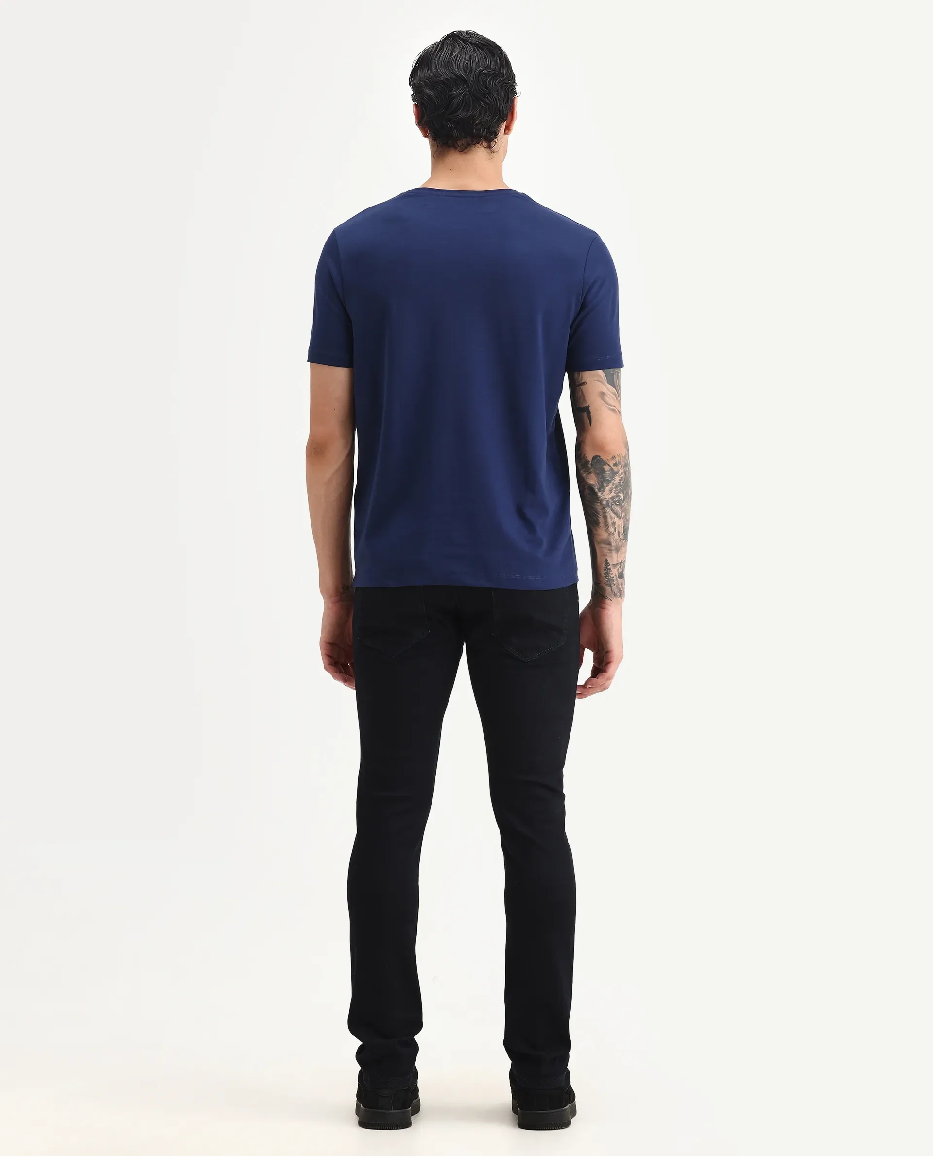 Rare Rabbit Men's Reid Dark Blue Cotton Blend Plain Hawk Slim Fit Jeans - Image 8