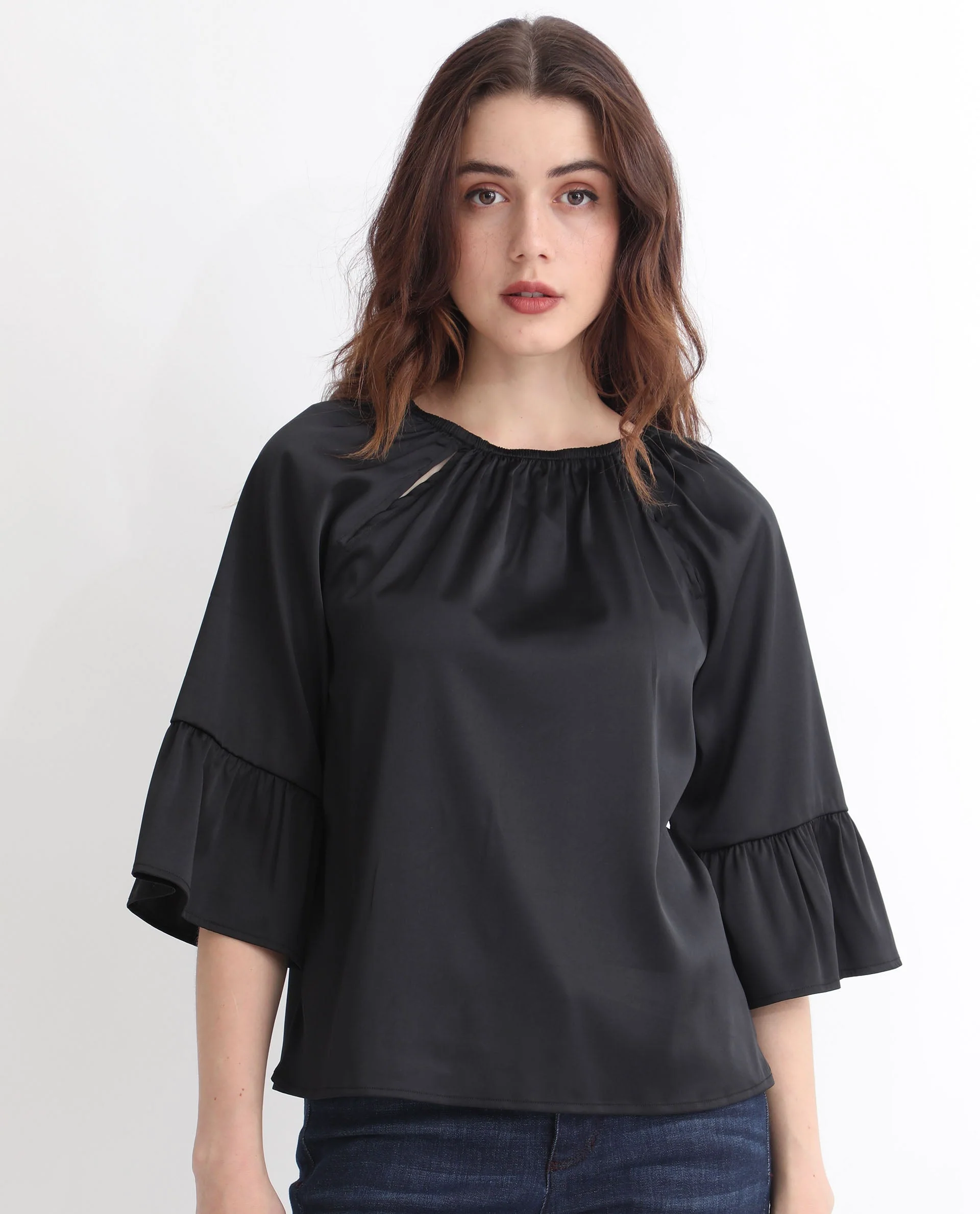 Rareism Women's Reila Black Polyester Boat Neck Plain Relaxed Fit Top - Image 3