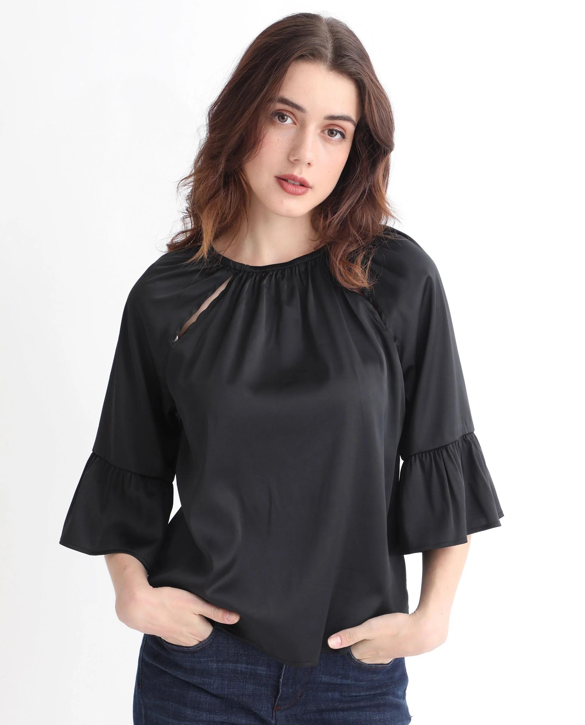Rareism Women's Reila Black Polyester Boat Neck Plain Relaxed Fit Top - Image 4