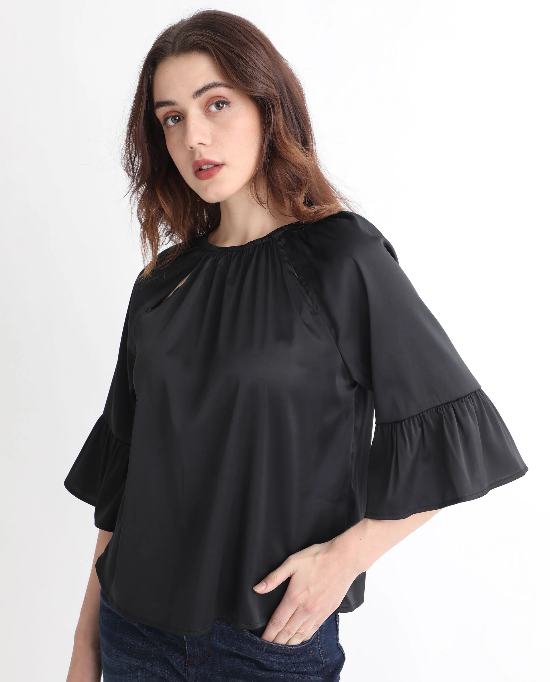Rareism Women's Reila Black Polyester Boat Neck Plain Relaxed Fit Top - Image 5