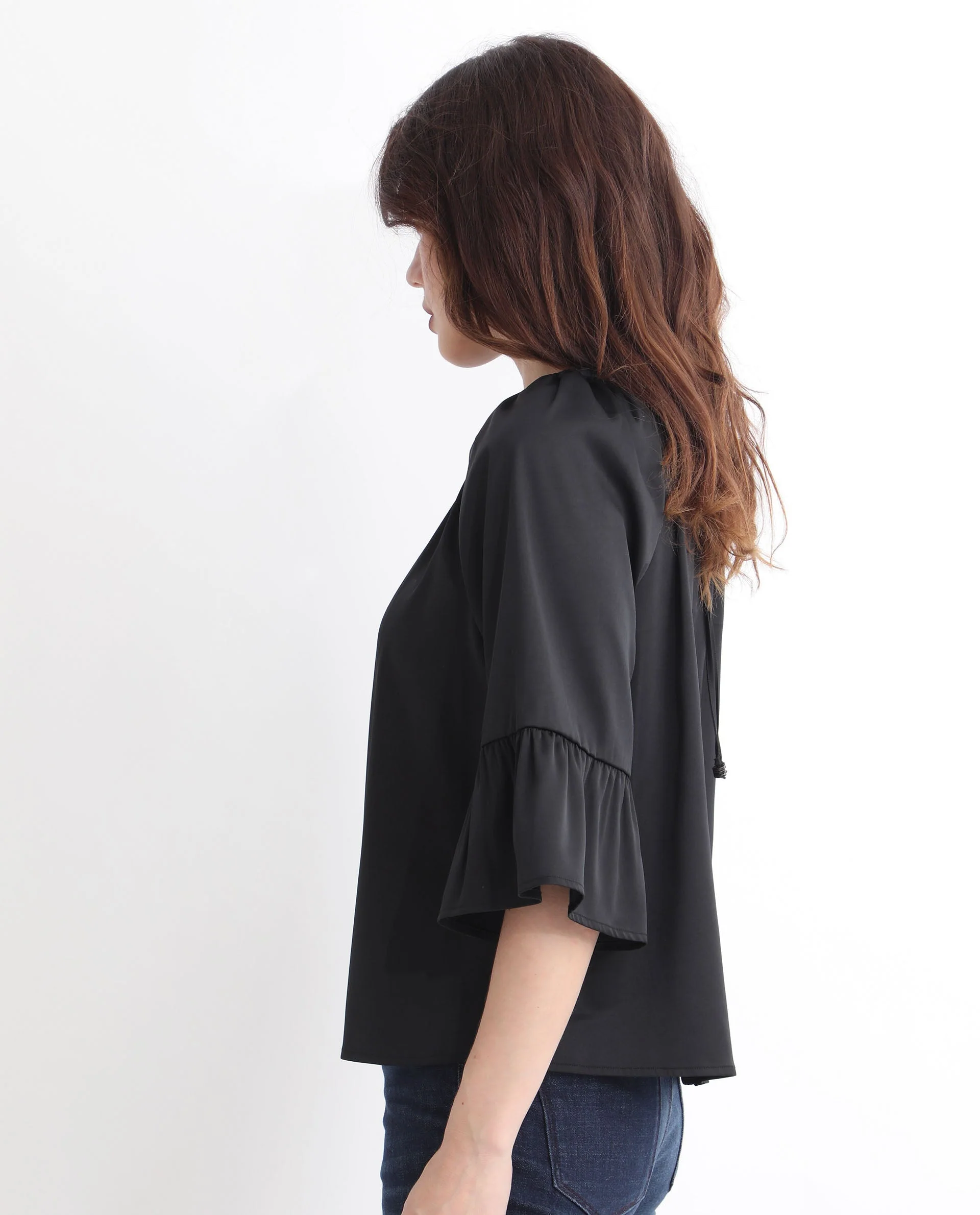Rareism Women's Reila Black Polyester Boat Neck Plain Relaxed Fit Top - Image 7