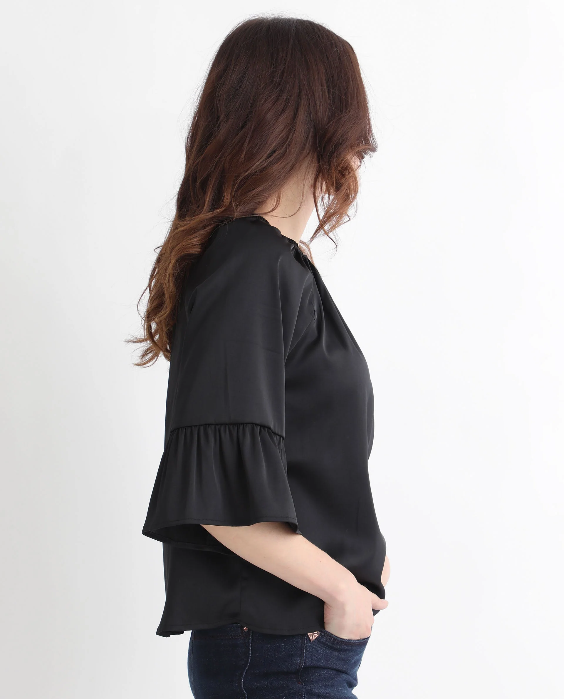 Rareism Women's Reila Black Polyester Boat Neck Plain Relaxed Fit Top - Image 8