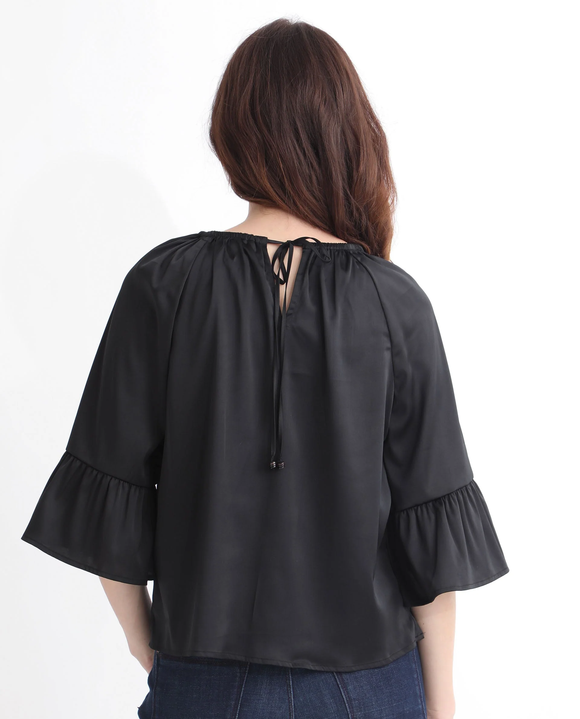 Rareism Women's Reila Black Polyester Boat Neck Plain Relaxed Fit Top - Image 9