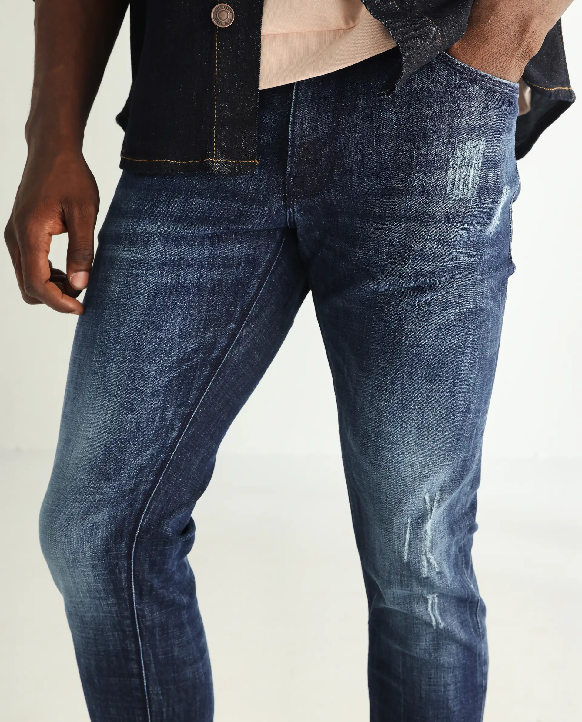 Rare Rabbit Men's Reims Light Blue Cotton Plain Hawk Slim Fit Jeans - Image 2