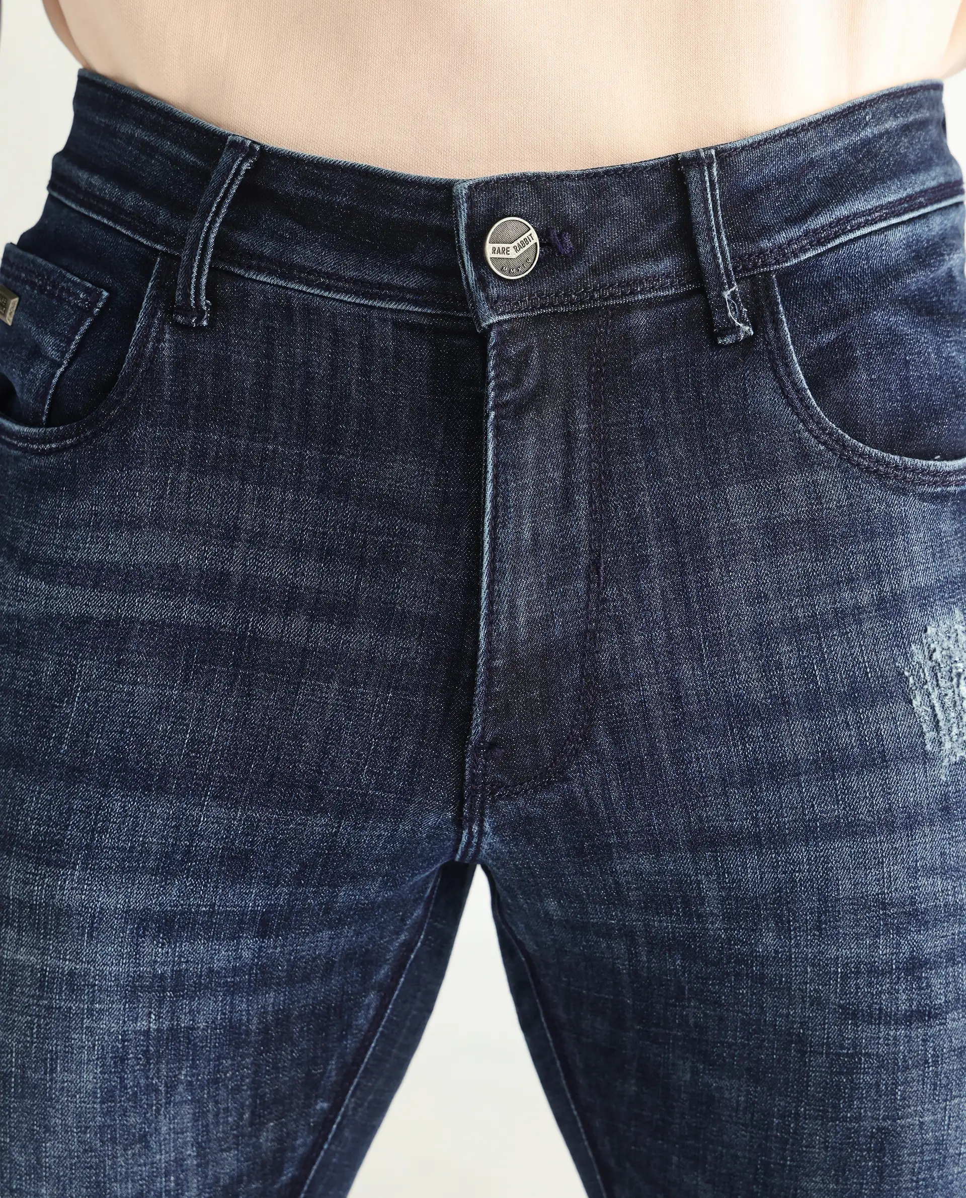 Rare Rabbit Men's Reims Light Blue Cotton Plain Hawk Slim Fit Jeans - Image 4