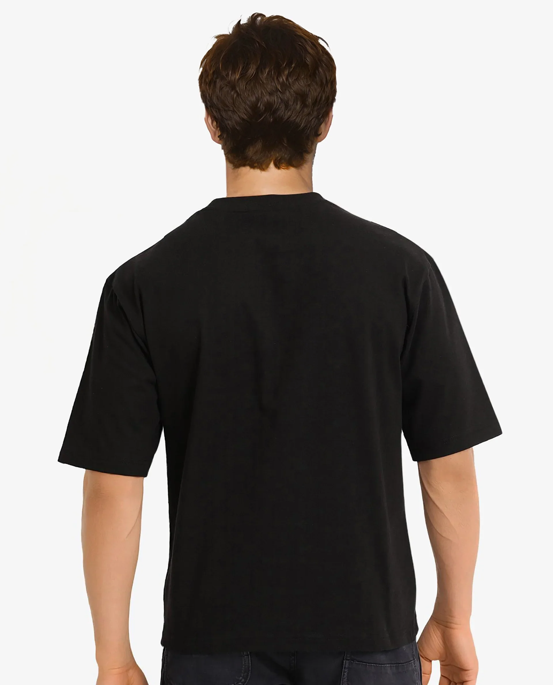 Rare Rabbit Men's Reis Black Cotton Graphic Print Oversized Fit Half Sleeve Crew Neck T-Shirt - Image 4