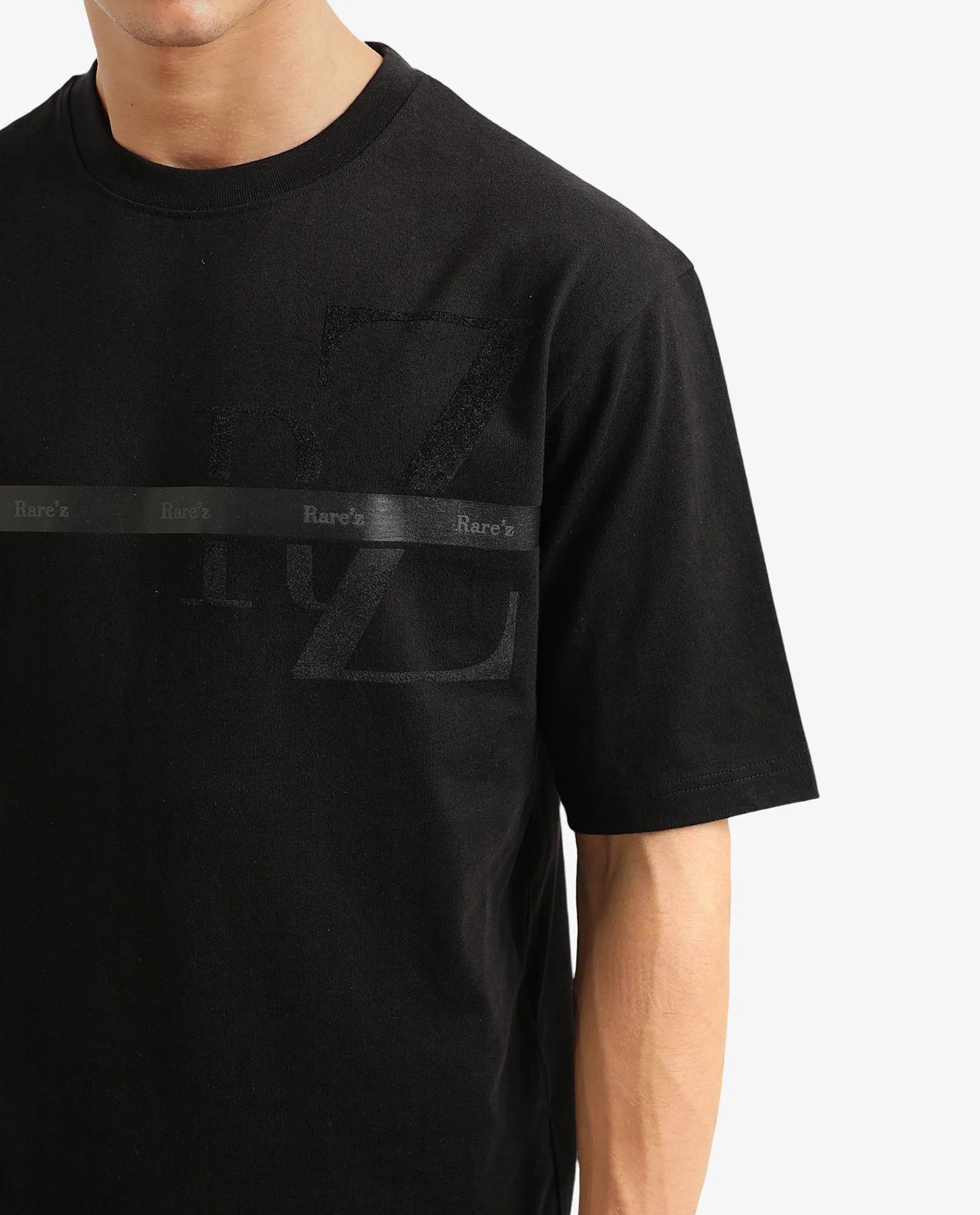 Rare Rabbit Men's Reis Black Cotton Graphic Print Oversized Fit Half Sleeve Crew Neck T-Shirt - Image 5