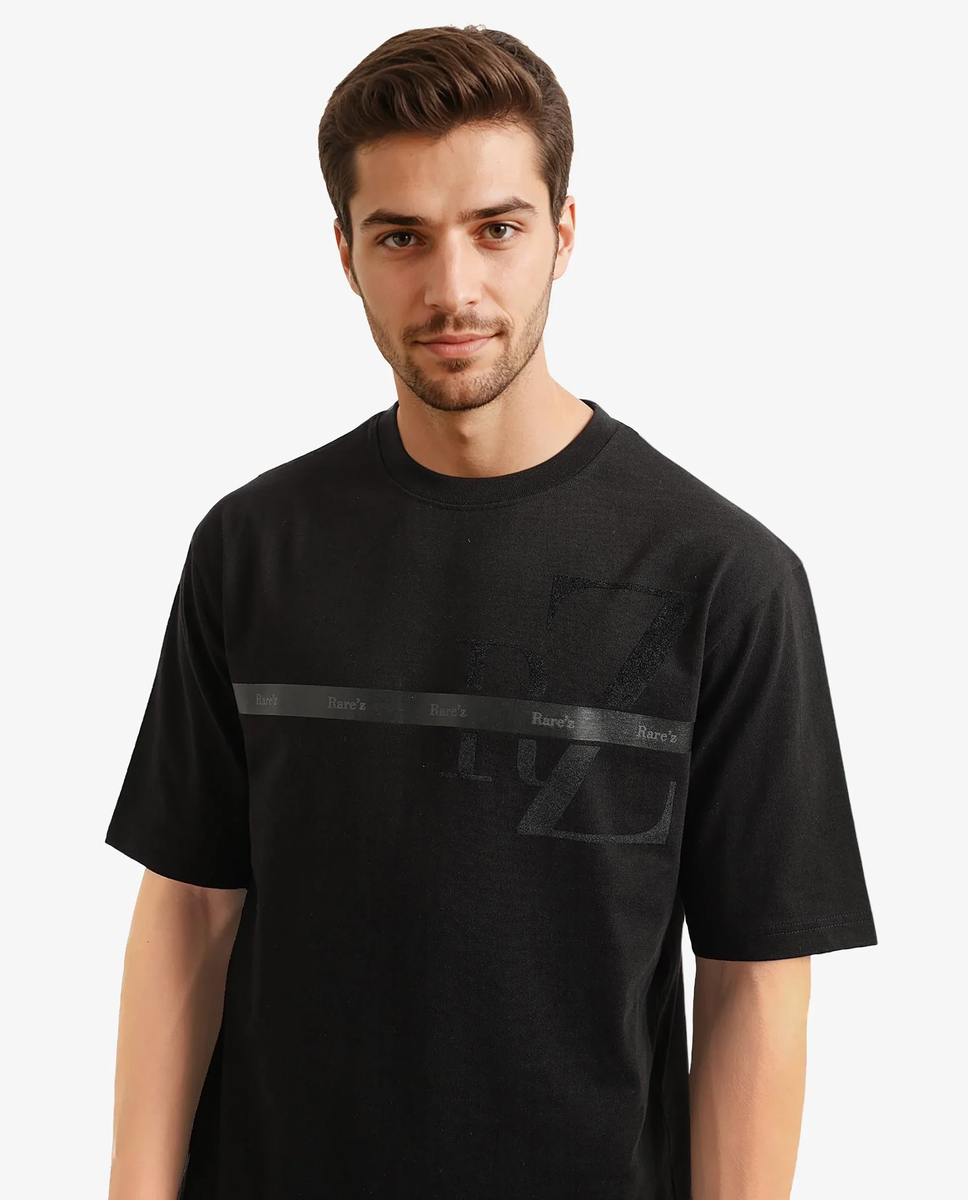Rare Rabbit Men's Reis Black Cotton Graphic Print Oversized Fit Half Sleeve Crew Neck T-Shirt - Image 6