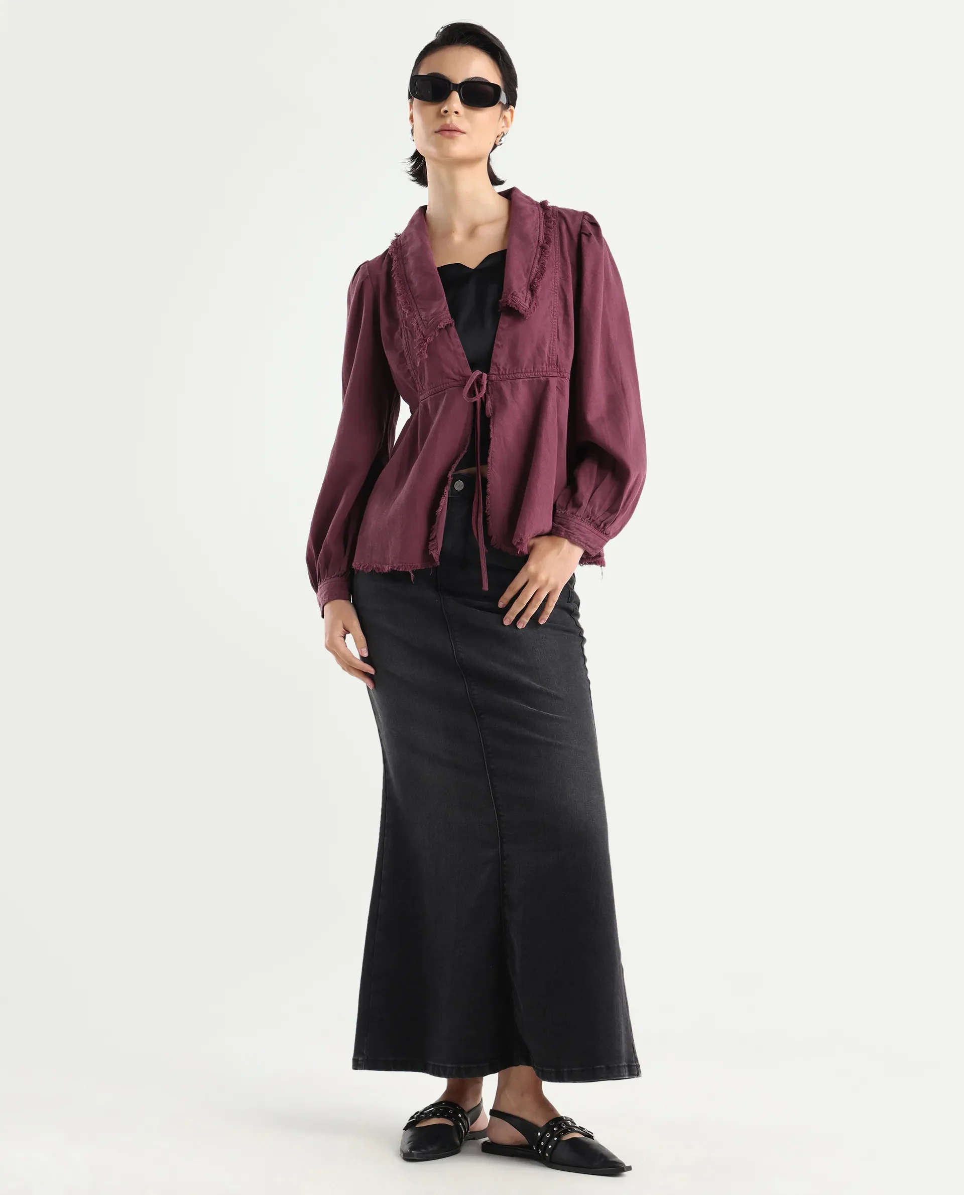 Rareism Women's Reism Dark Maroon Cotton Blend Lapel Neck Plain Boxy Fit Shrug - Image 2