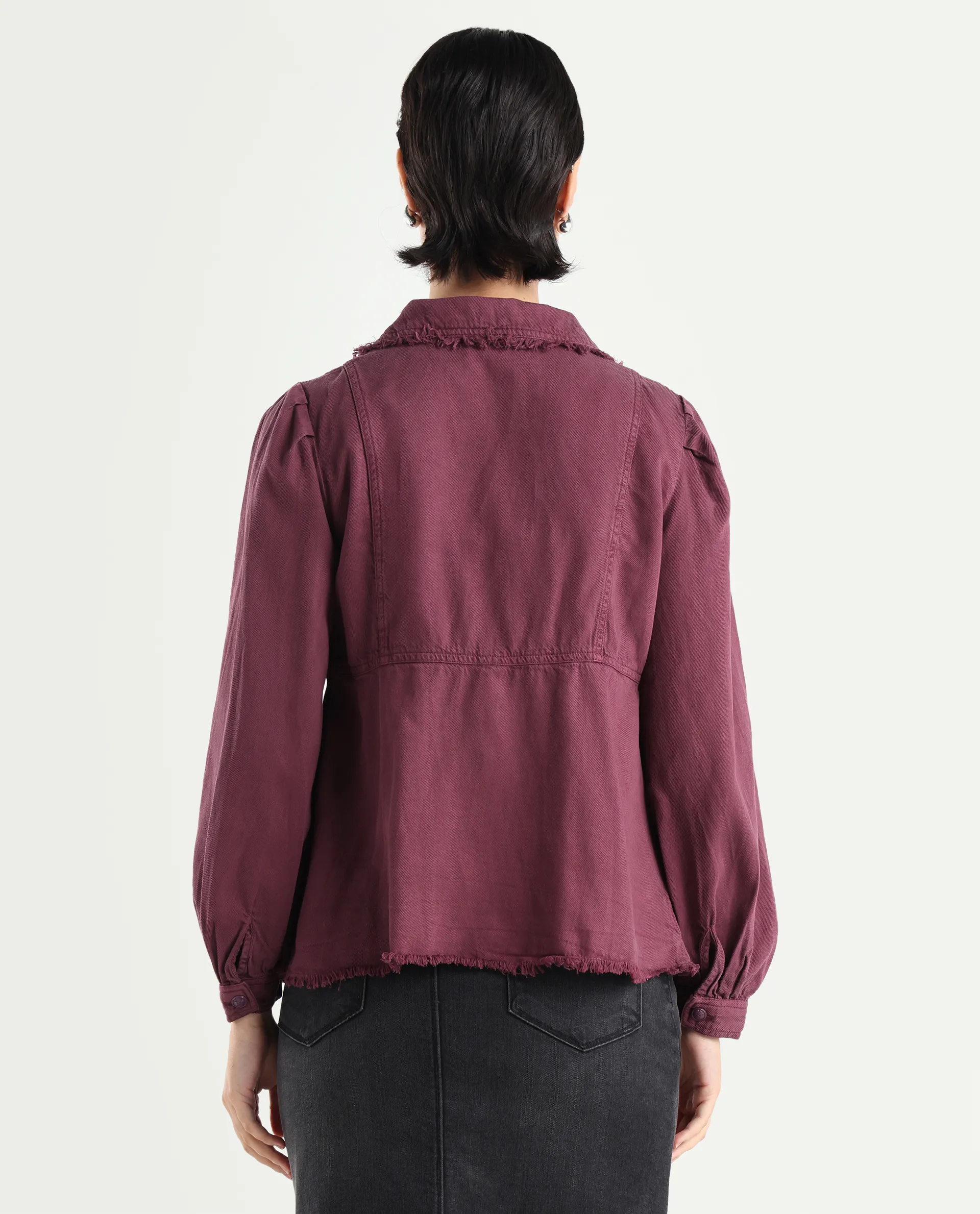 Rareism Women's Reism Dark Maroon Cotton Blend Lapel Neck Plain Boxy Fit Shrug - Image 7