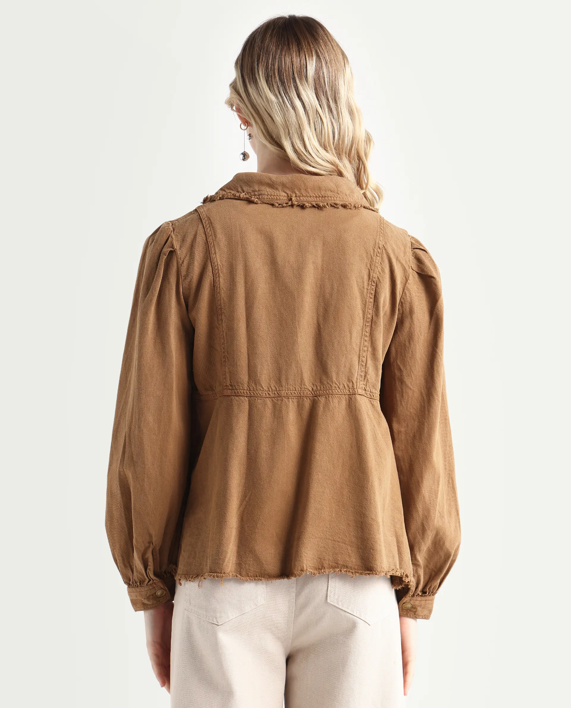 Rareism Women's Reism Light Brown Cotton Blend Lapel Neck Plain Boxy Fit Shrug - Image 7