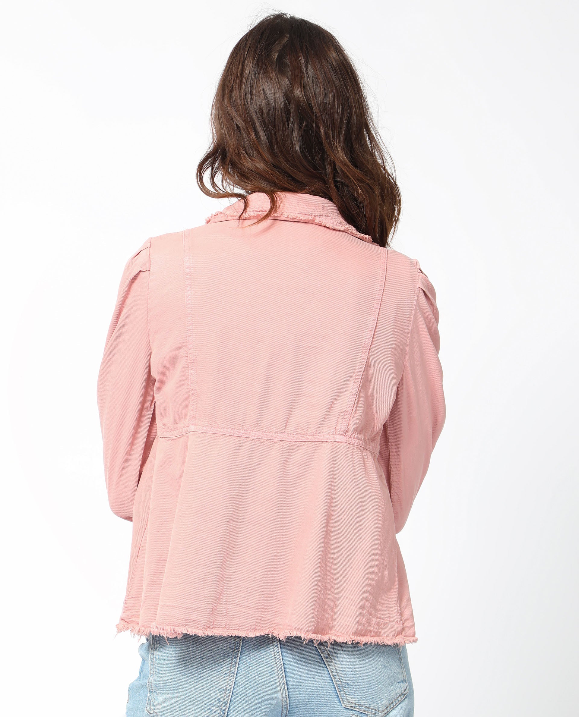 Rareism Women's Reism Light Pink Cotton Blend Lapel Neck Plain Boxy Fit Shrug - Image 5