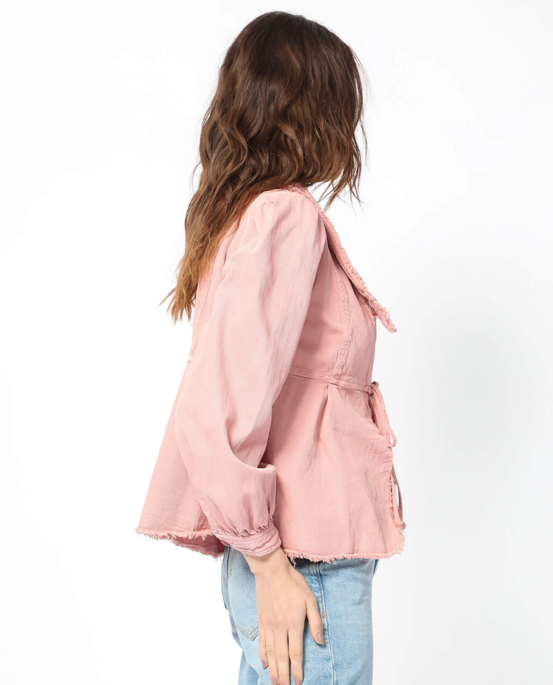 Rareism Women's Reism Light Pink Cotton Blend Lapel Neck Plain Boxy Fit Shrug - Image 6