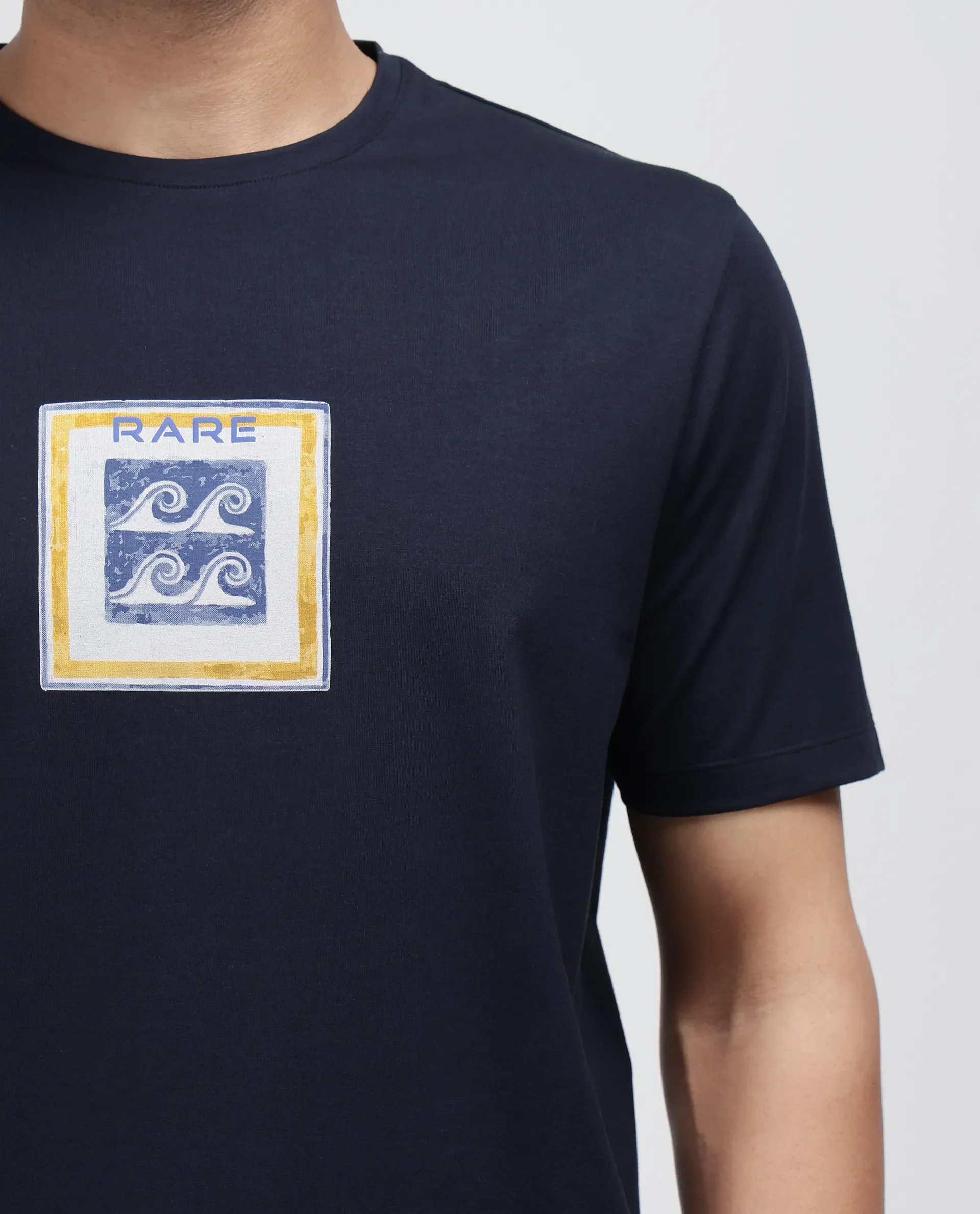 Rare Rabbit Men's Rek Navy Cotton Blend Graphic Print Regular Fit Half Sleeve Crew Neck T-Shirt - Image 3