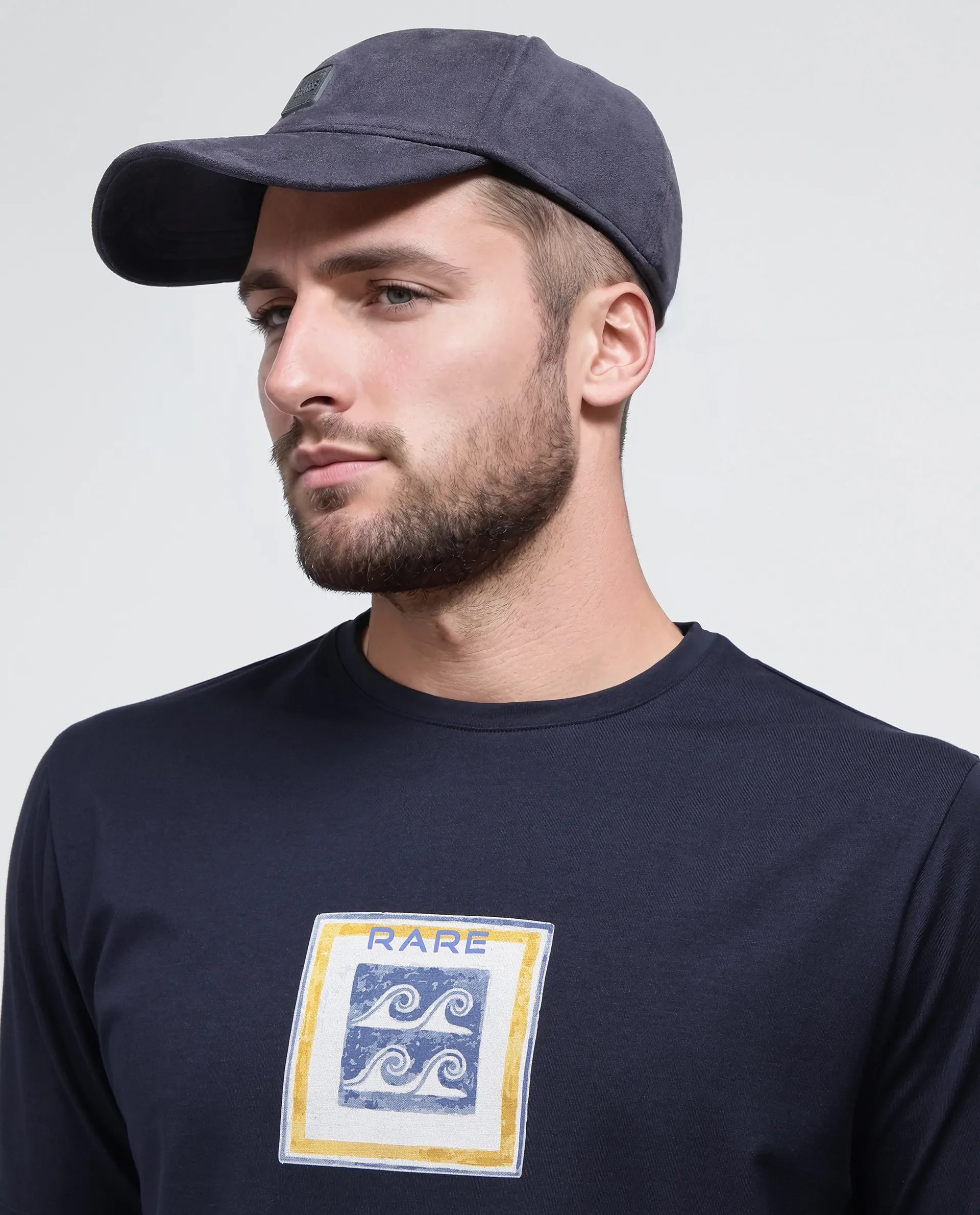 Rare Rabbit Men's Rek Navy Cotton Blend Graphic Print Regular Fit Half Sleeve Crew Neck T-Shirt - Image 8