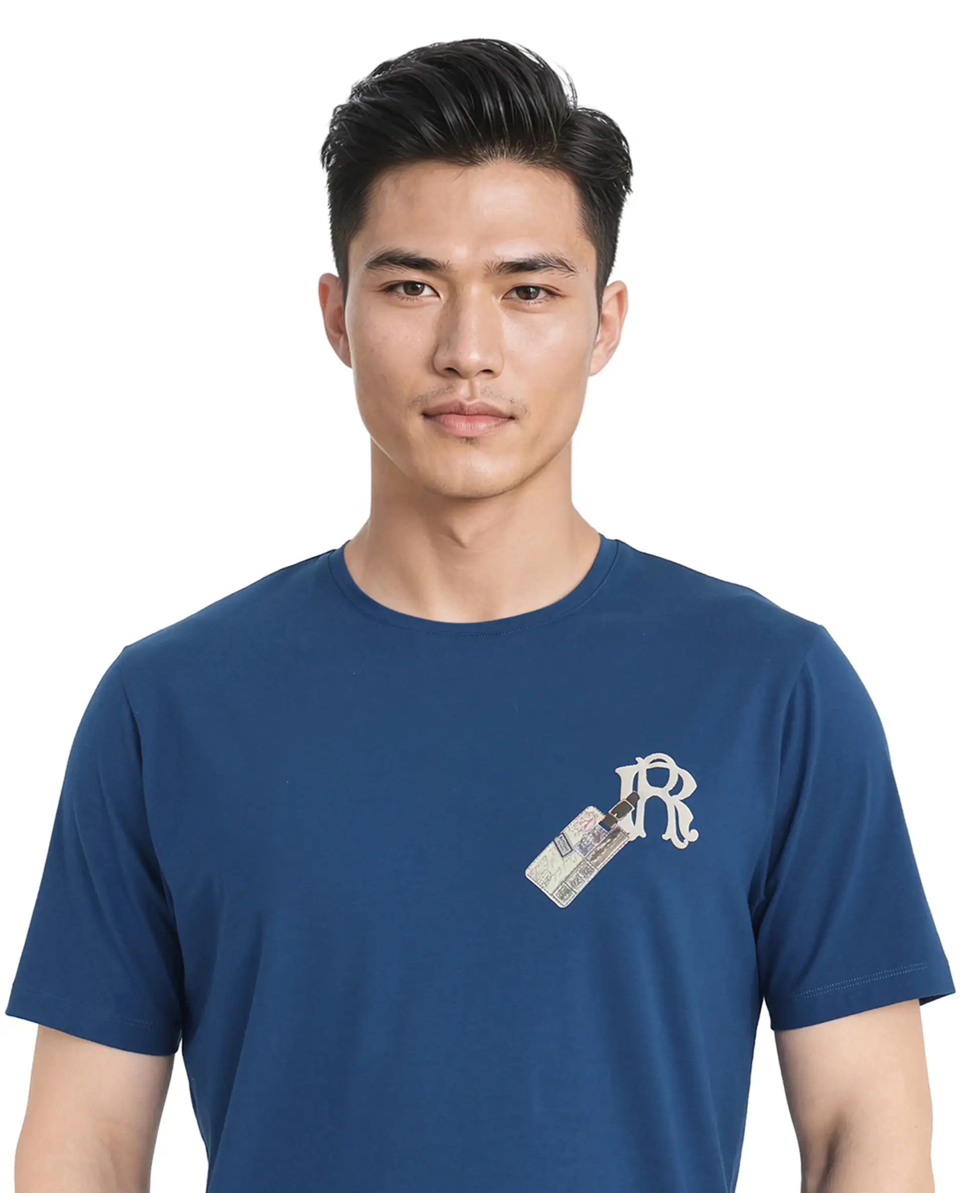 Rare Rabbit Men's Reko Teal Cotton Blend Graphic Print Regular Fit Half Sleeve Crew Neck T-Shirt - Image 3