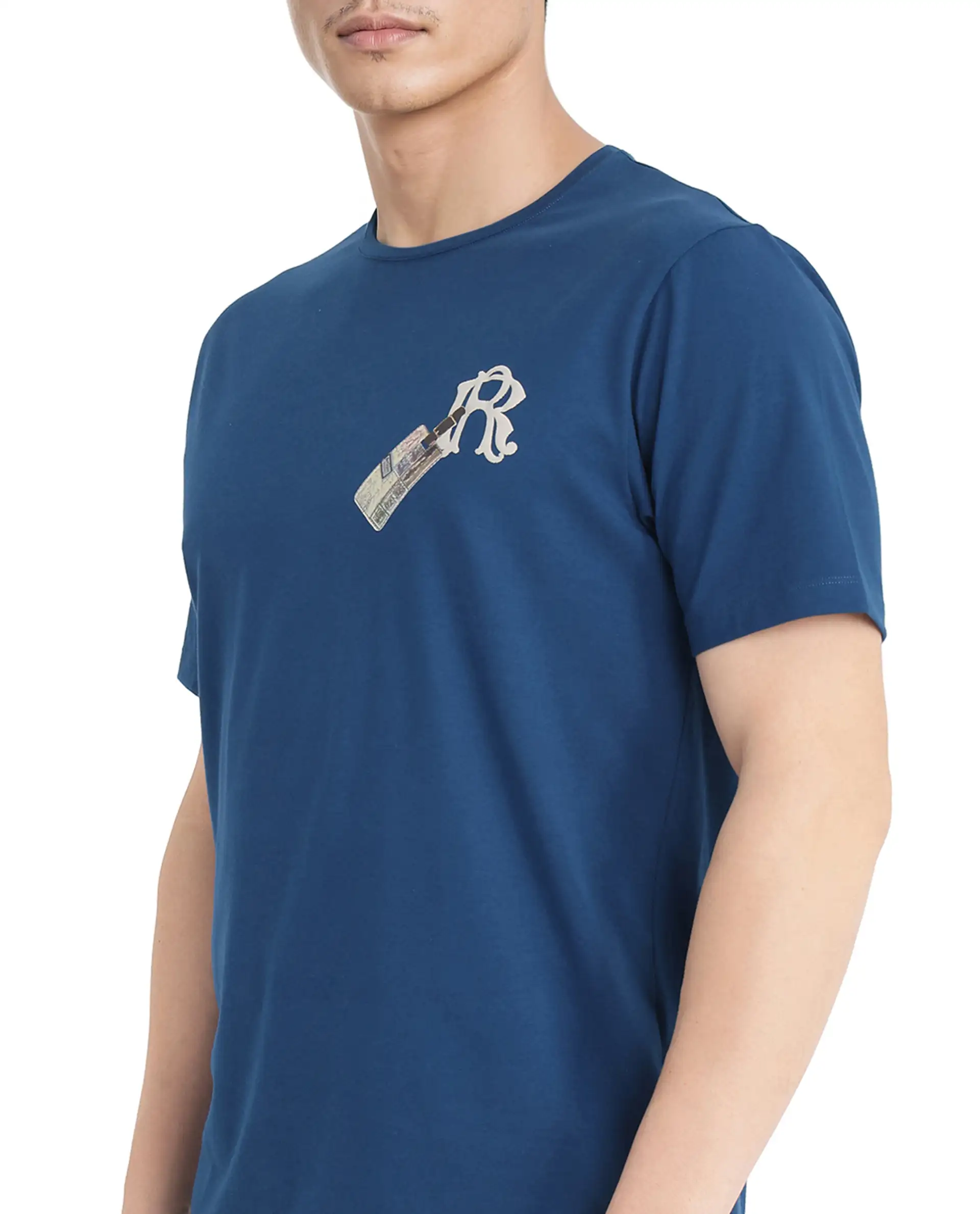 Rare Rabbit Men's Reko Teal Cotton Blend Graphic Print Regular Fit Half Sleeve Crew Neck T-Shirt - Image 5