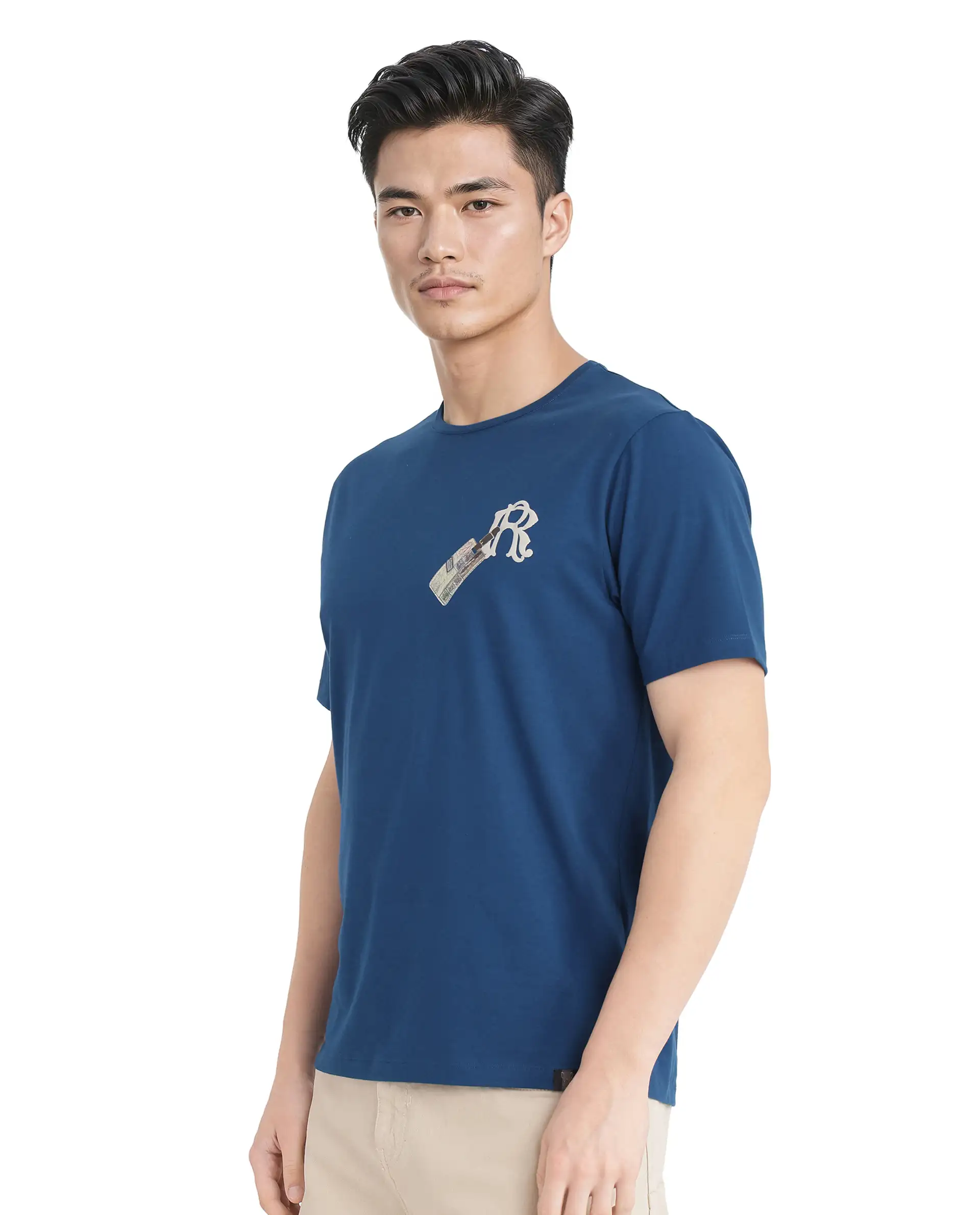 Rare Rabbit Men's Reko Teal Cotton Blend Graphic Print Regular Fit Half Sleeve Crew Neck T-Shirt - Image 6