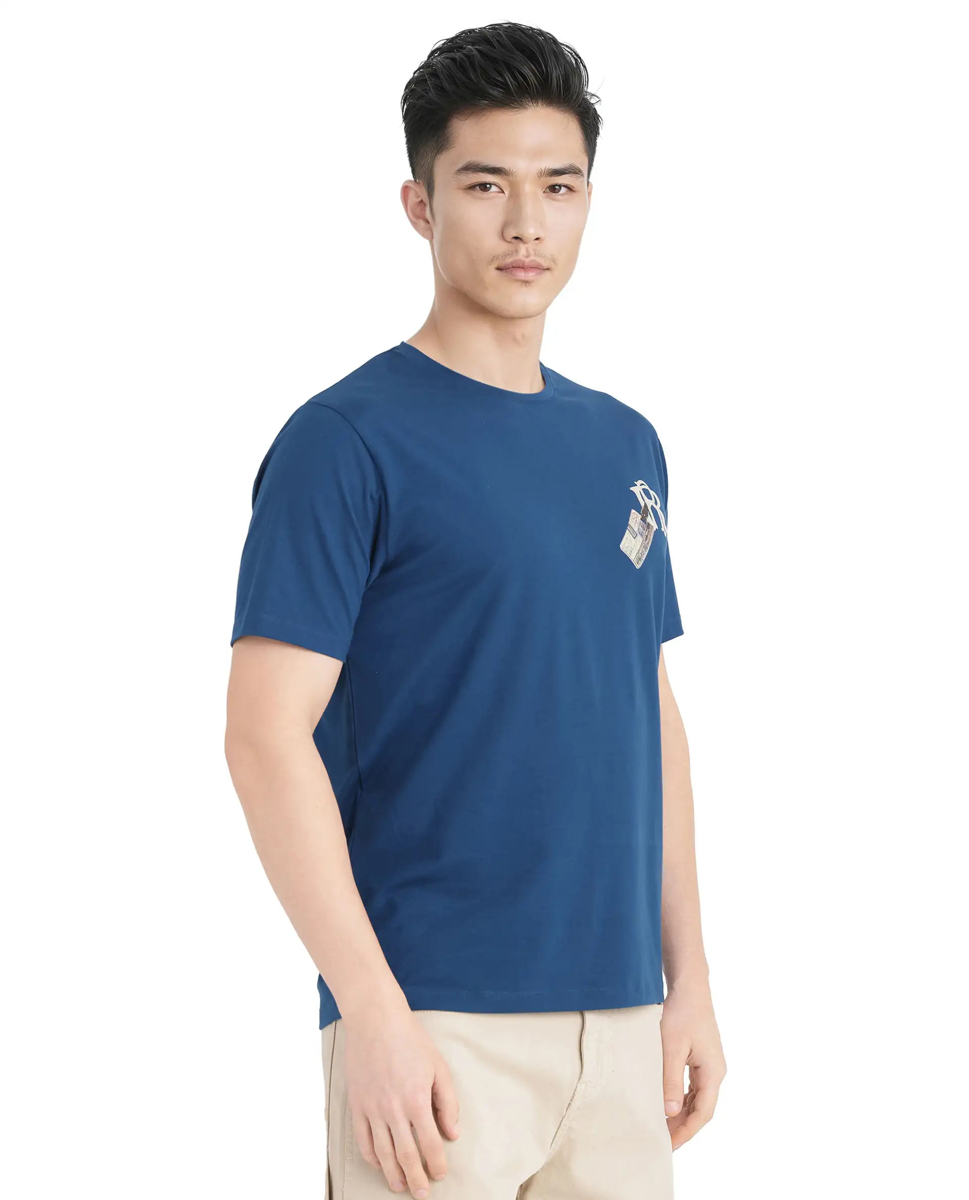 Rare Rabbit Men's Reko Teal Cotton Blend Graphic Print Regular Fit Half Sleeve Crew Neck T-Shirt - Image 7