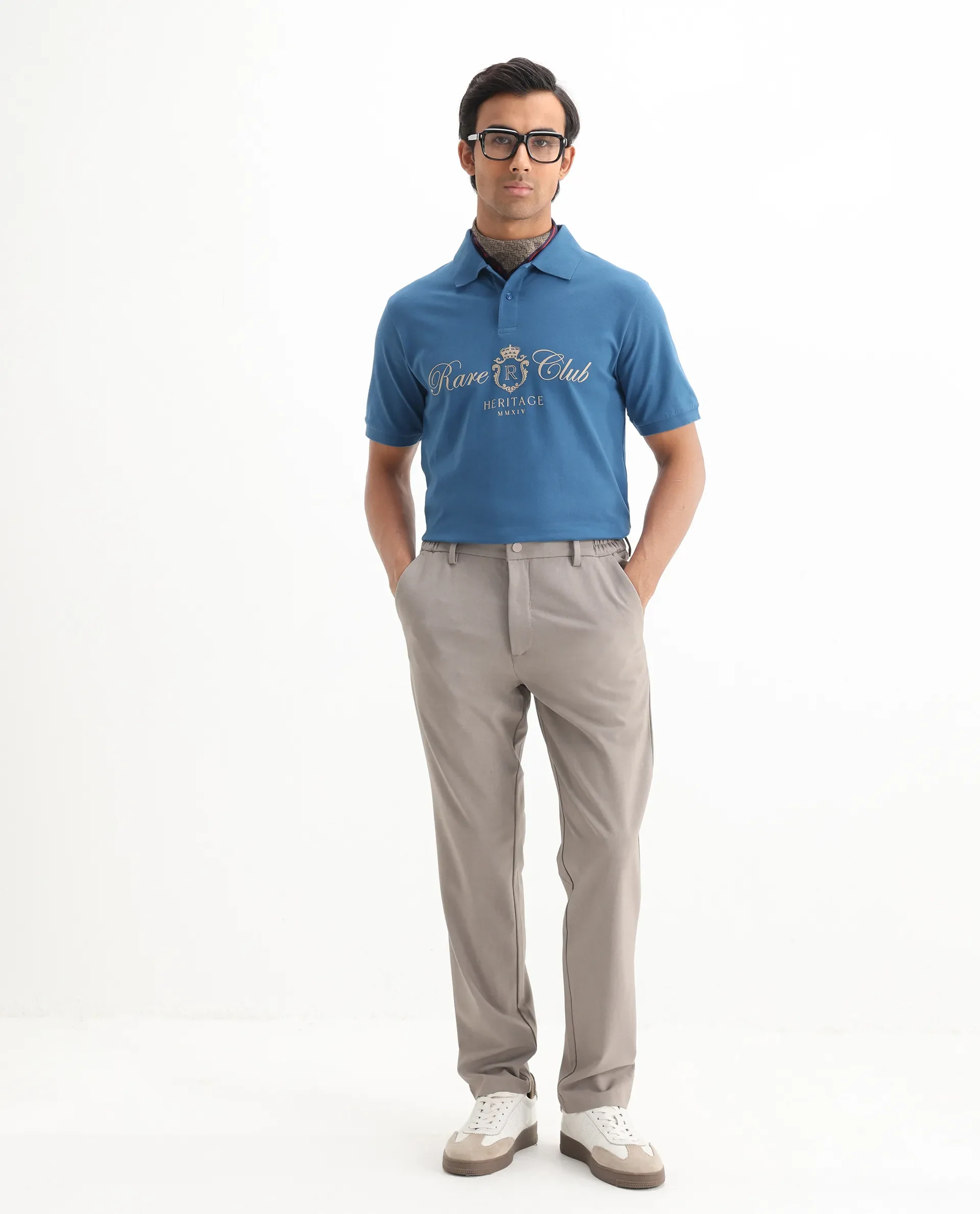 Rare Rabbit Men's Rem Blue Cotton Graphic Print Regular Fit Half Sleeve Polo - Image 2