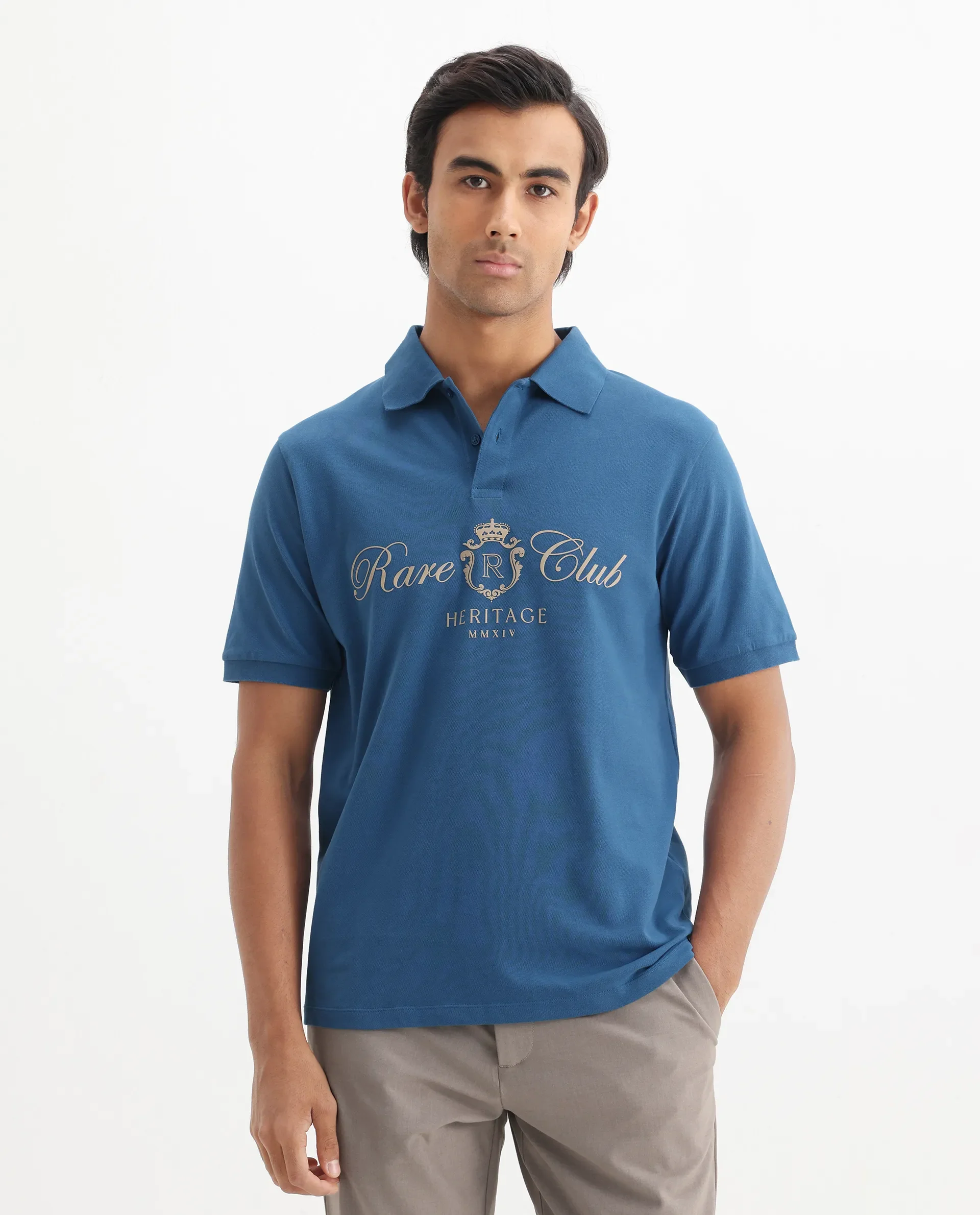 Rare Rabbit Men's Rem Blue Cotton Graphic Print Regular Fit Half Sleeve Polo - Image 3