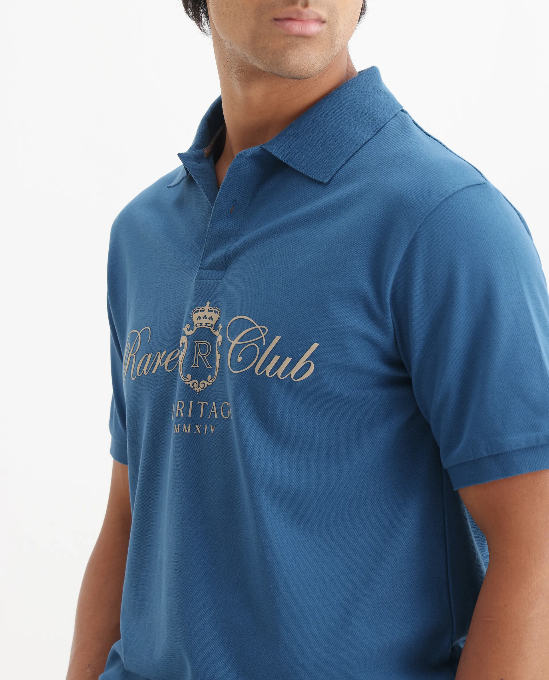 Rare Rabbit Men's Rem Blue Cotton Graphic Print Regular Fit Half Sleeve Polo - Image 5