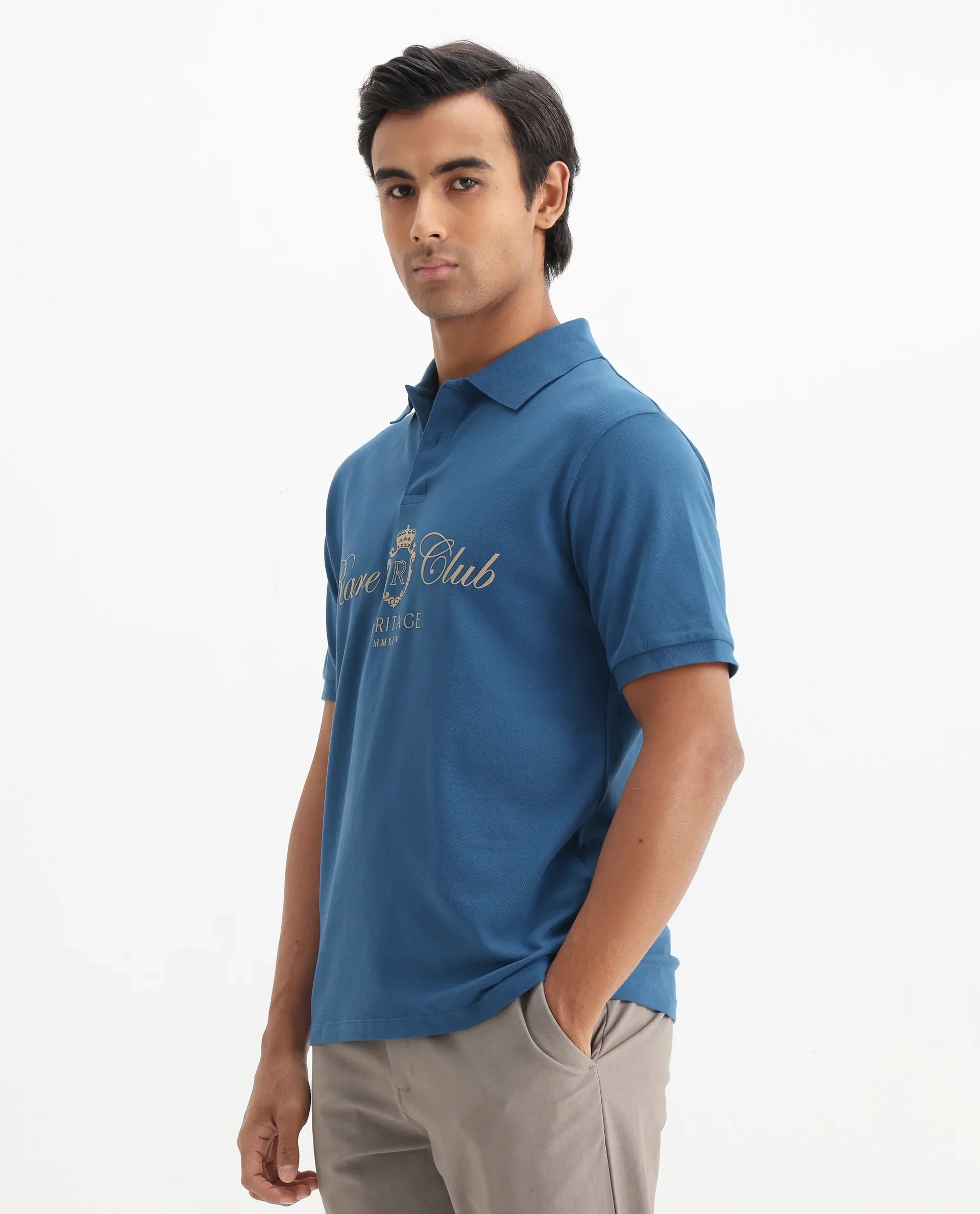 Rare Rabbit Men's Rem Blue Cotton Graphic Print Regular Fit Half Sleeve Polo - Image 6