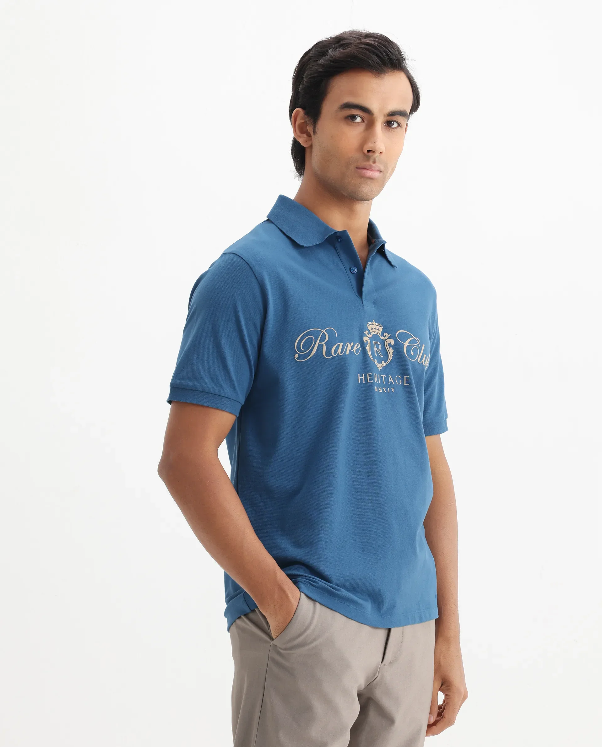 Rare Rabbit Men's Rem Blue Cotton Graphic Print Regular Fit Half Sleeve Polo - Image 7
