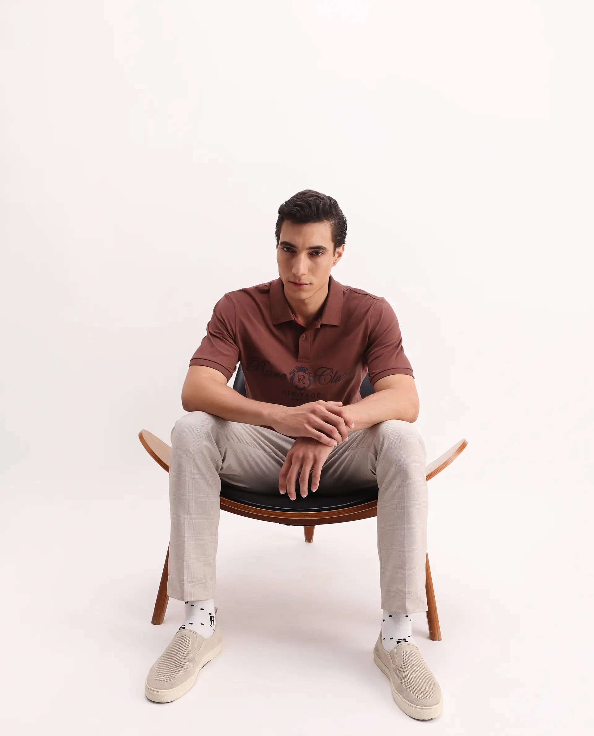 Rare Rabbit Men's Rem Dark Rust Cotton Plain Regular Fit Half Sleeve Polo - Image 2