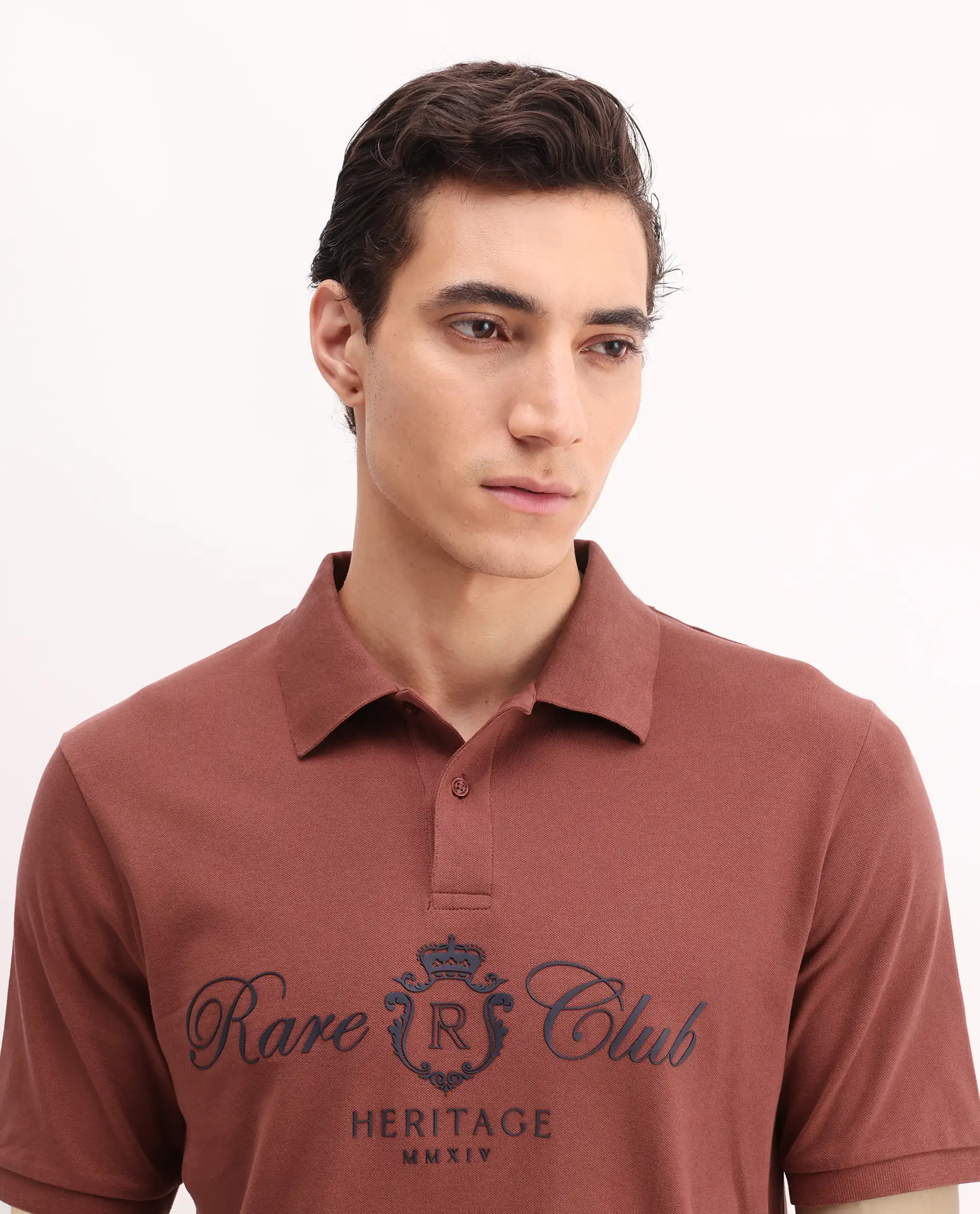 Rare Rabbit Men's Rem Dark Rust Cotton Plain Regular Fit Half Sleeve Polo - Image 3
