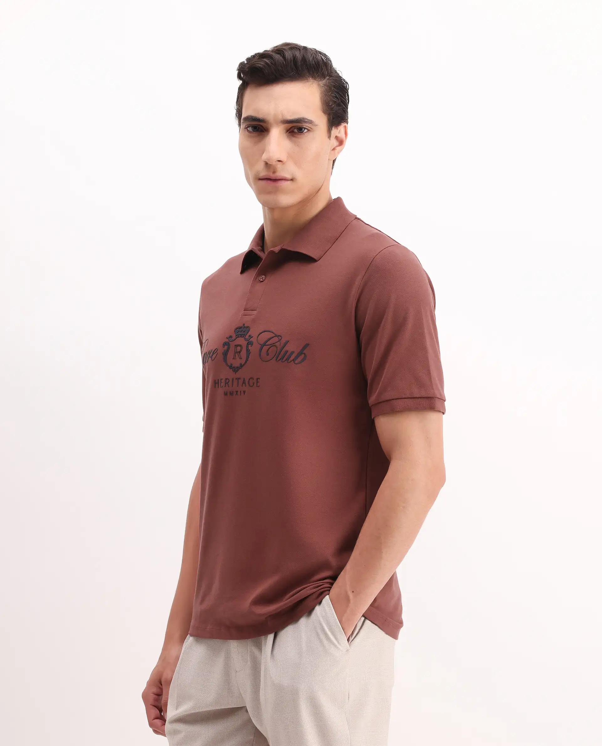 Rare Rabbit Men's Rem Dark Rust Cotton Plain Regular Fit Half Sleeve Polo - Image 6