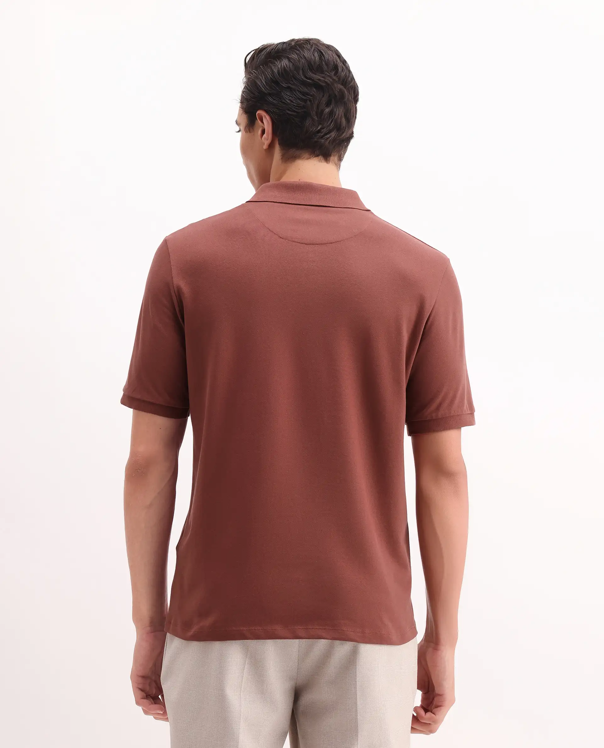 Rare Rabbit Men's Rem Dark Rust Cotton Plain Regular Fit Half Sleeve Polo - Image 7