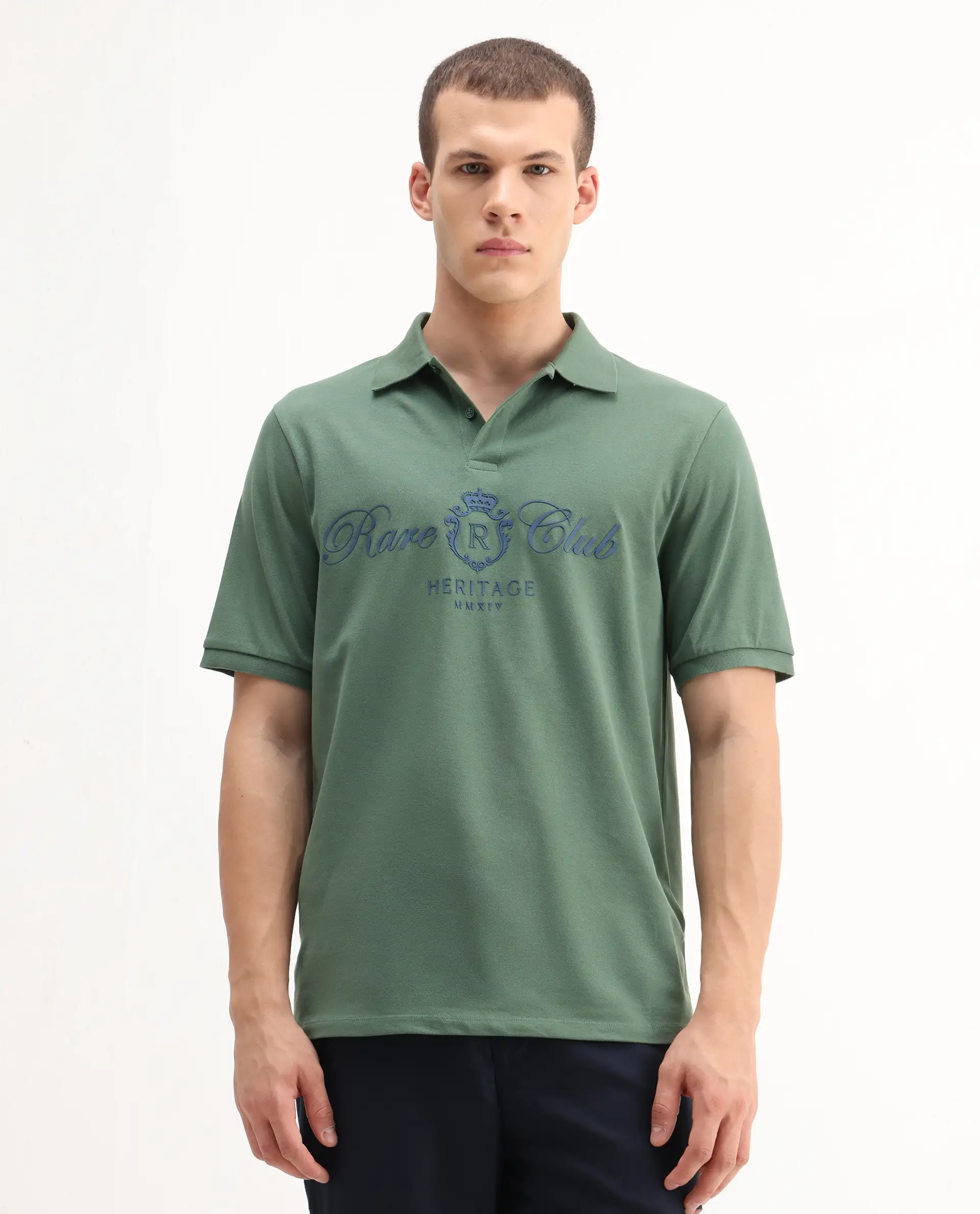 Rare Rabbit Men's Rem Green Cotton Graphic Print Regular Fit Half Sleeve Polo - Image 3