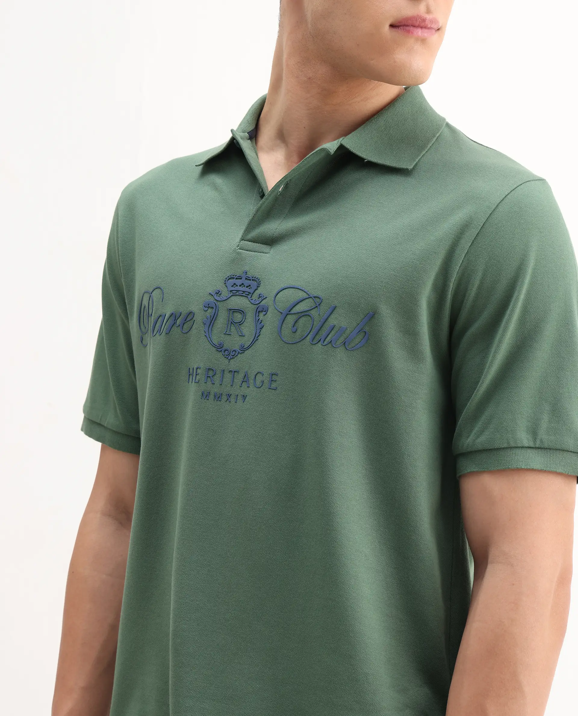 Rare Rabbit Men's Rem Green Cotton Graphic Print Regular Fit Half Sleeve Polo - Image 4