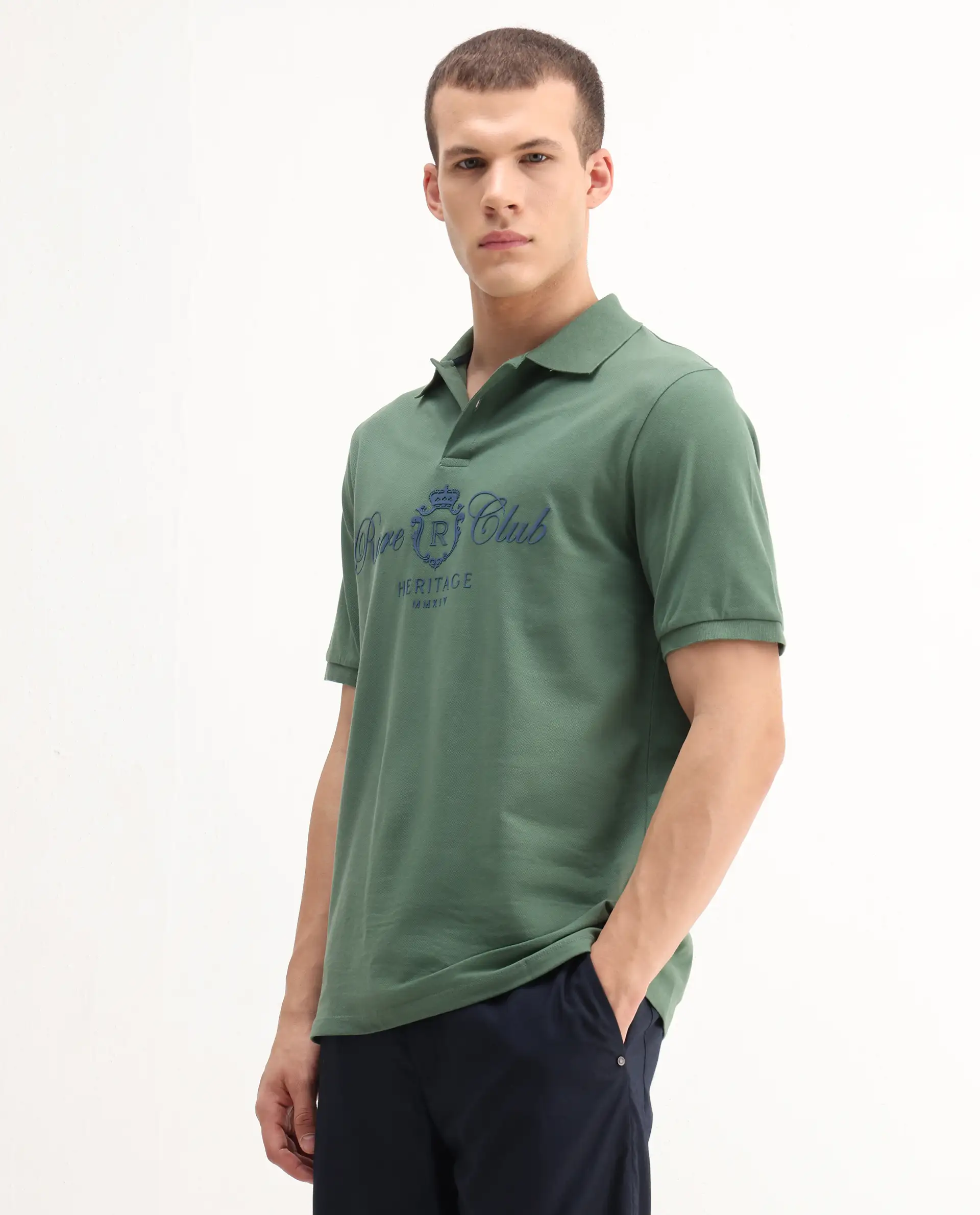 Rare Rabbit Men's Rem Green Cotton Graphic Print Regular Fit Half Sleeve Polo - Image 6