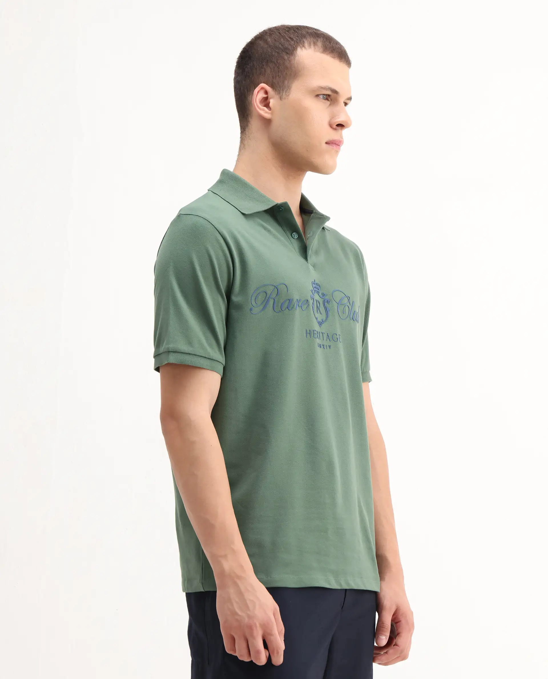 Rare Rabbit Men's Rem Green Cotton Graphic Print Regular Fit Half Sleeve Polo - Image 7