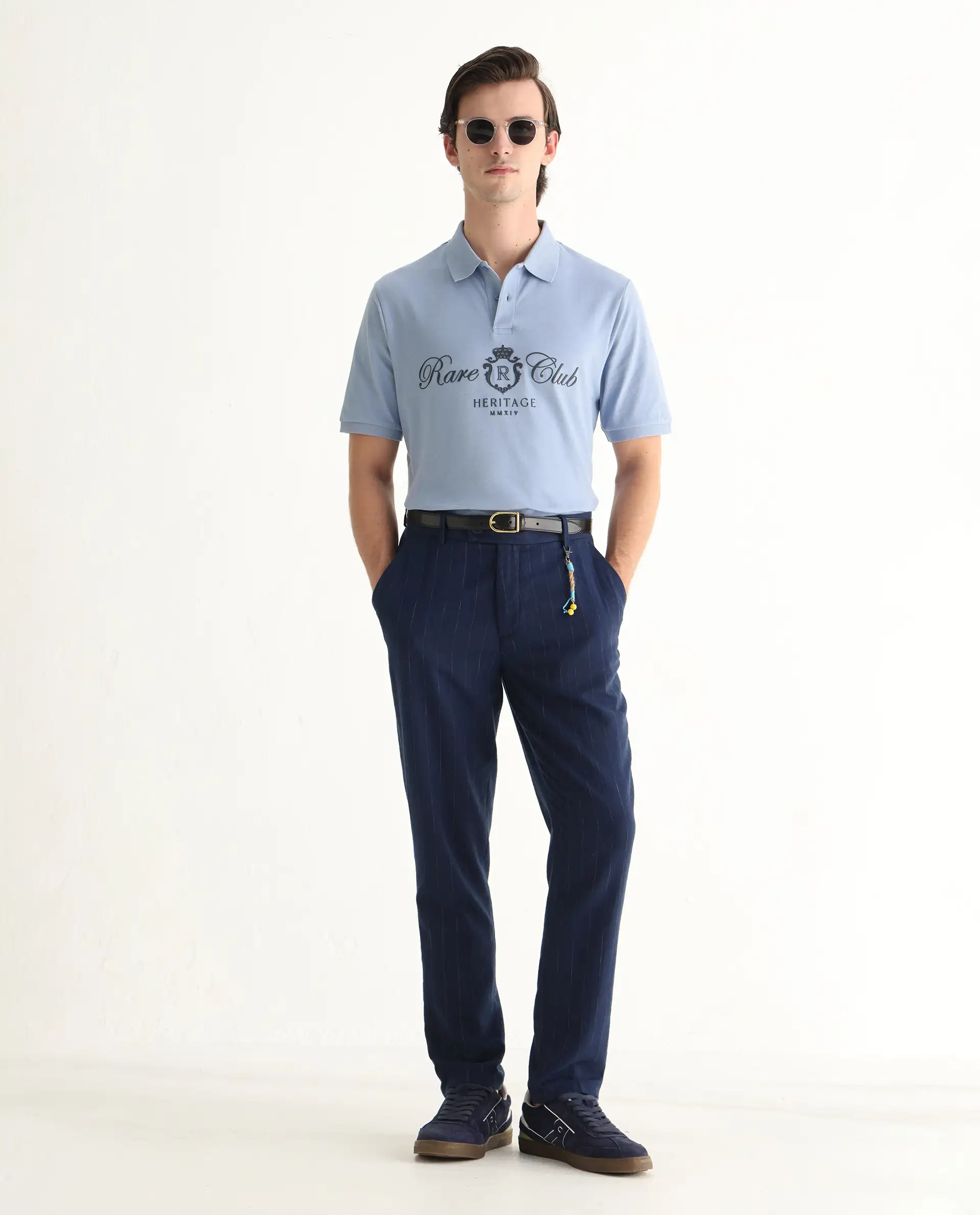 Rare Rabbit Men's Rem Light Blue Cotton Graphic Print Regular Fit Half Sleeve Polo - Image 2
