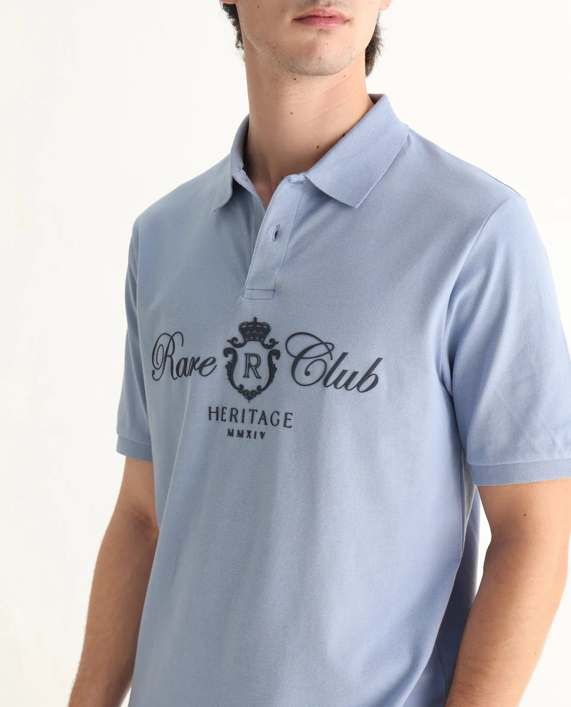 Rare Rabbit Men's Rem Light Blue Cotton Graphic Print Regular Fit Half Sleeve Polo - Image 3