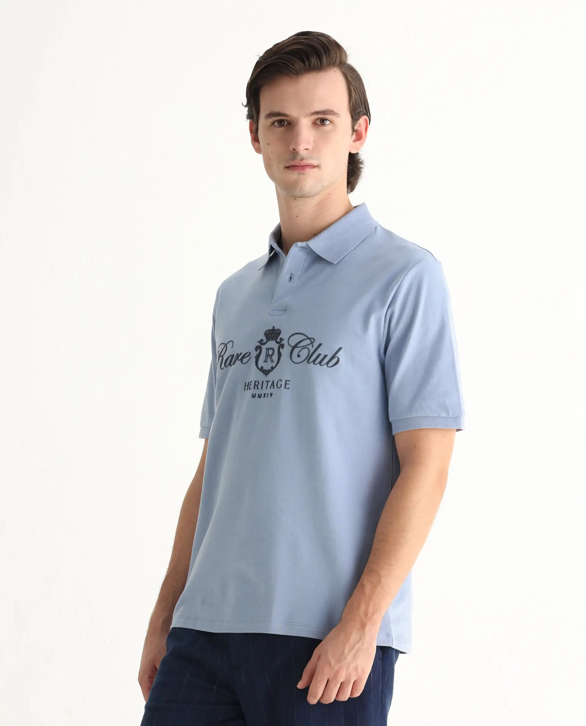 Rare Rabbit Men's Rem Light Blue Cotton Graphic Print Regular Fit Half Sleeve Polo - Image 4