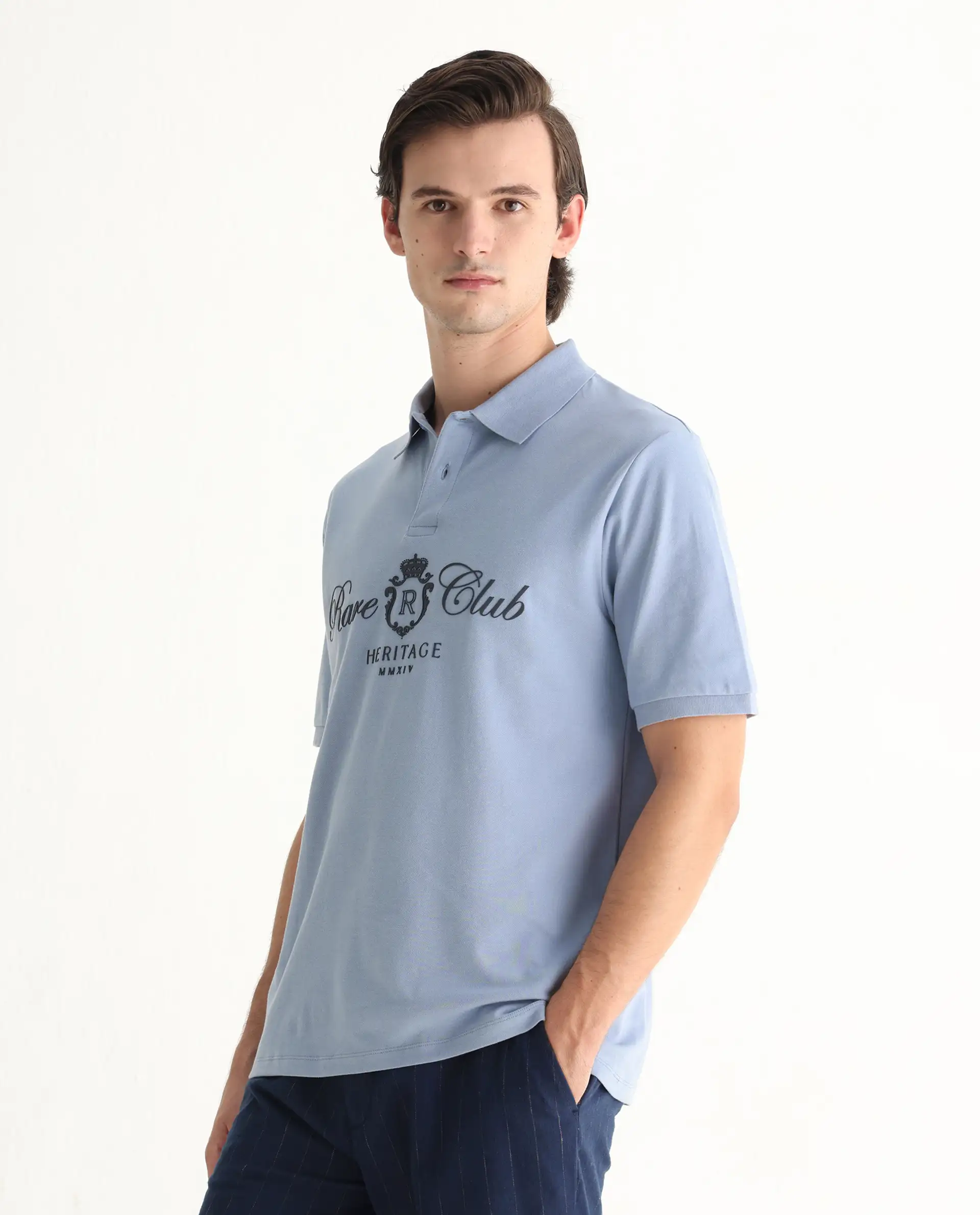 Rare Rabbit Men's Rem Light Blue Cotton Graphic Print Regular Fit Half Sleeve Polo - Image 5