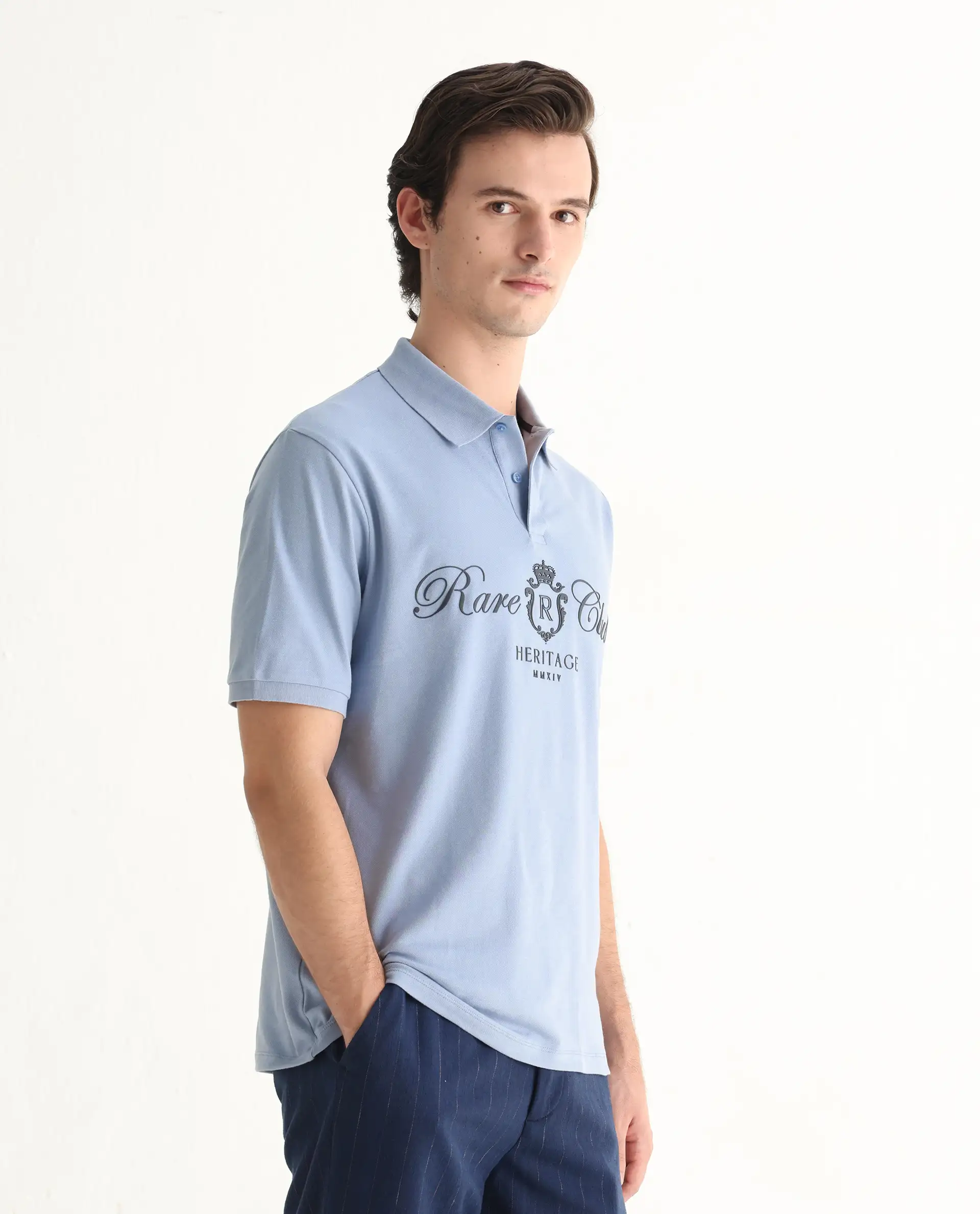 Rare Rabbit Men's Rem Light Blue Cotton Graphic Print Regular Fit Half Sleeve Polo - Image 6