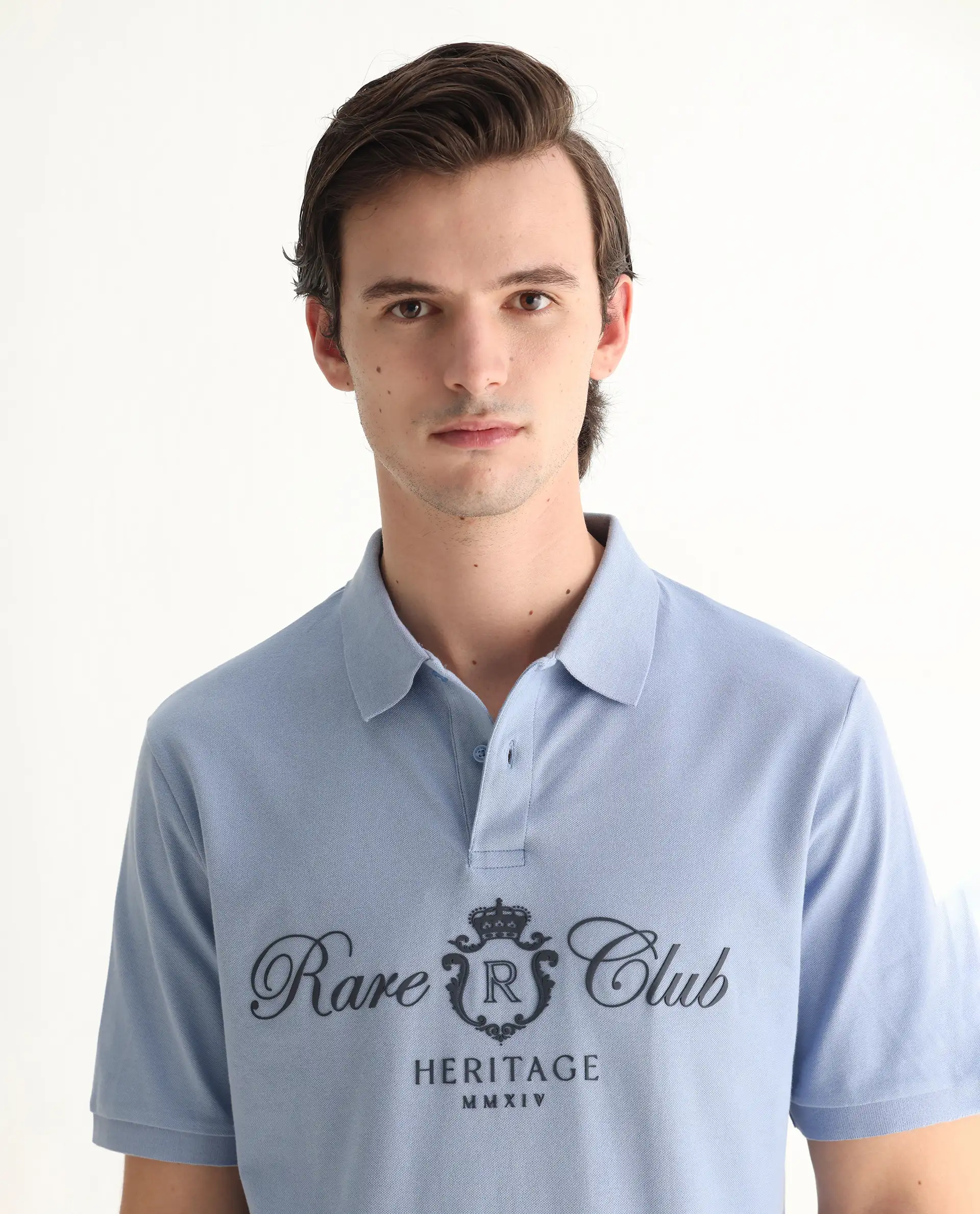 Rare Rabbit Men's Rem Light Blue Cotton Graphic Print Regular Fit Half Sleeve Polo - Image 7